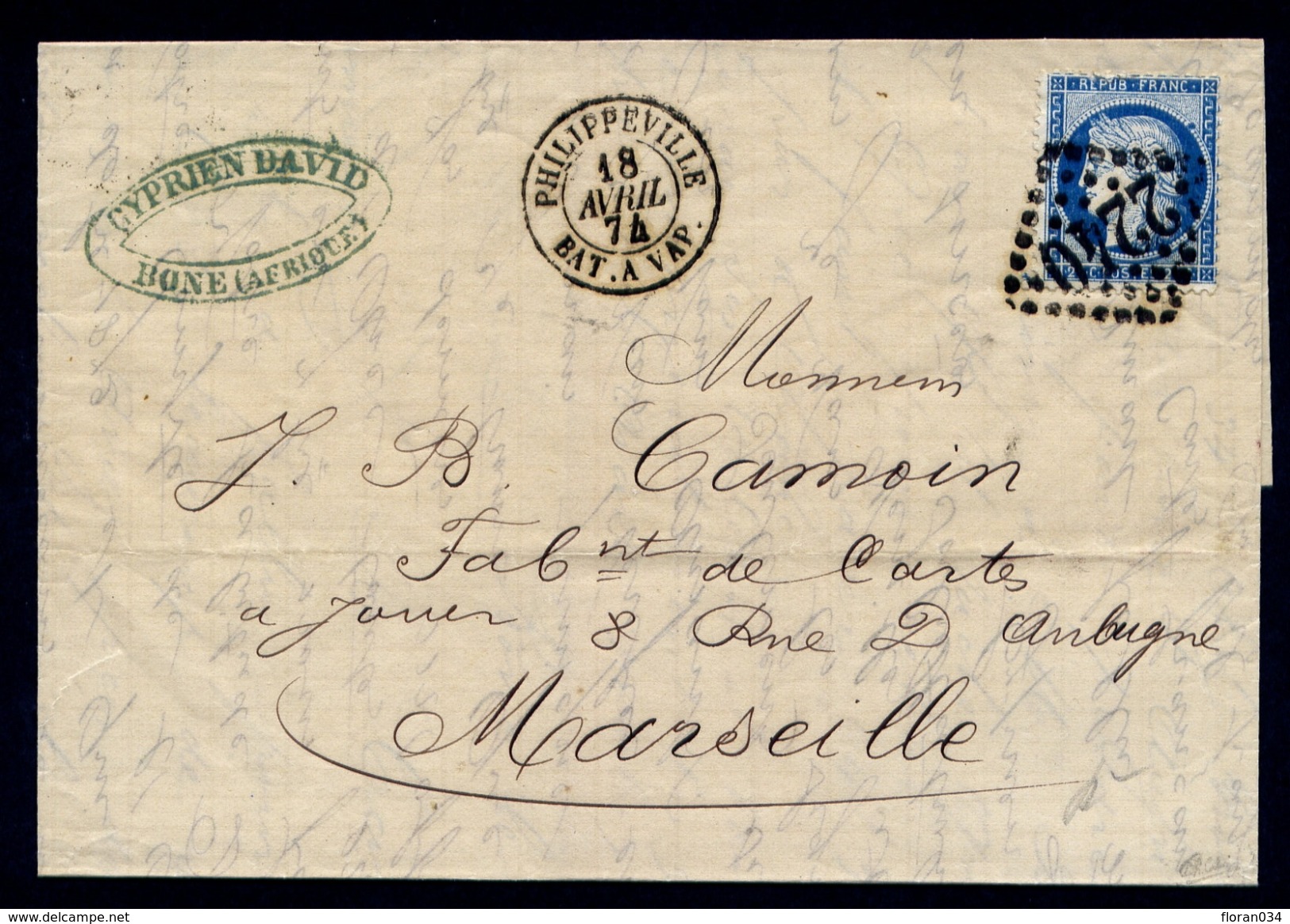 France N° 60 S/Le GC 2240 + Càd PHILIPPEVILLE Bat à VAP. - TB Qualité - 1849-1876: Periodo Classico