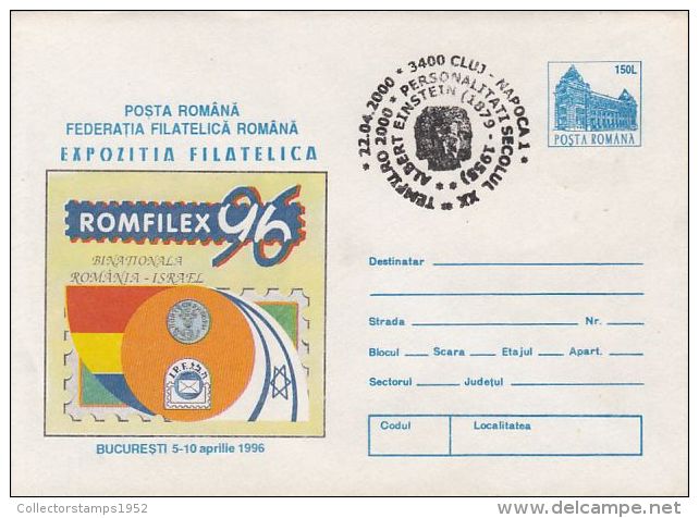 60631- ALBERT EINSTEIN YEAR, SPECIAL POSTMARK ON PHILATELIC EXHIBITION COVER STATIONERY, 2000, ROMANIA - Albert Einstein