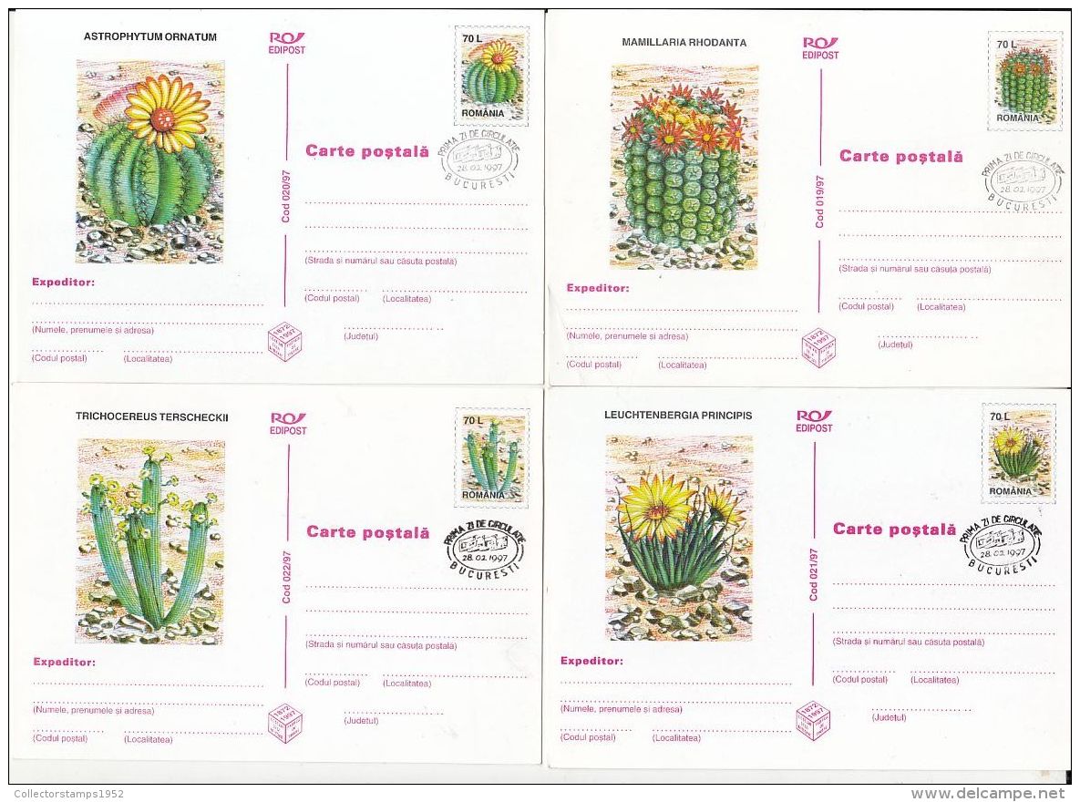 60790- CACTUSSES, POSTCARD STATIONERY, OBLIT FDC, 6X, 1997, ROMANIA - Sukkulenten