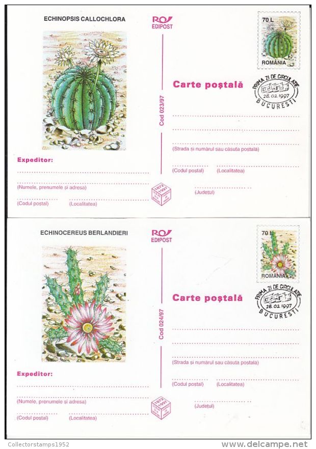 60790- CACTUSSES, POSTCARD STATIONERY, OBLIT FDC, 6X, 1997, ROMANIA - Sukkulenten