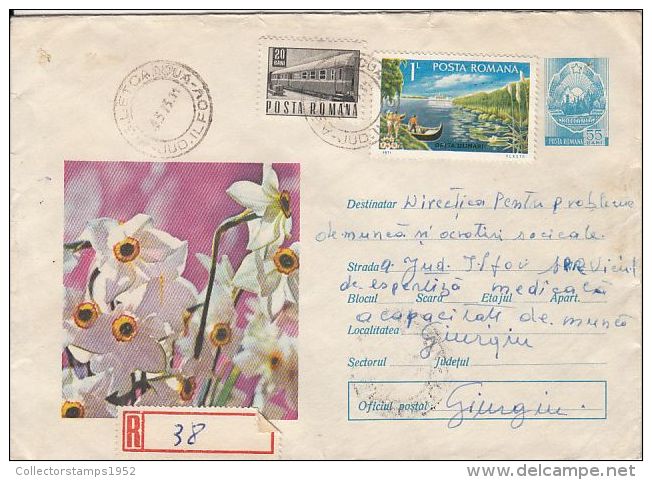 60798- NARCISSUS, DAFFODILS, FLOWERS, REGISTERED COVER STATIONERY, 1973, ROMANIA - Sonstige & Ohne Zuordnung