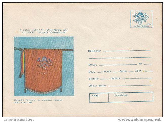 60847- FIREFIGHTERS MUSEUM, FLAG, FIREMEN, COVER STATIONERY, 1976, ROMANIA - Feuerwehr