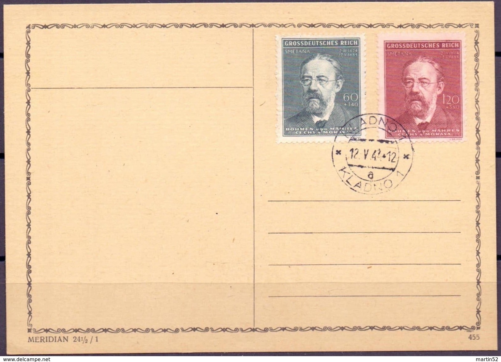 Cechy & Morava 1944: Bedrich Smetana (1924-1884) Mi 138-9 Mit Ersttag-o KLADNO 12.V.44 - FDC