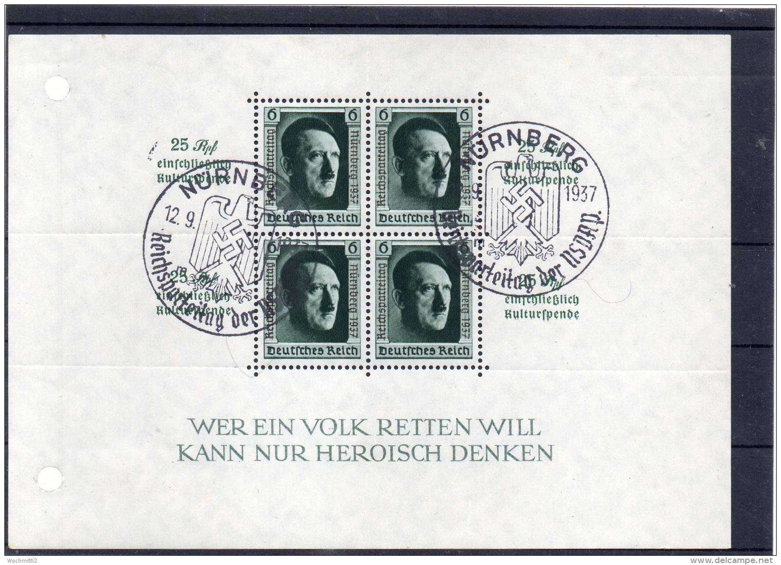 DR Bl 11 Mit 2 SST  NÜRNBERG   Reichsparteitag Der NSDAP 12.9.37 - Used Stamps