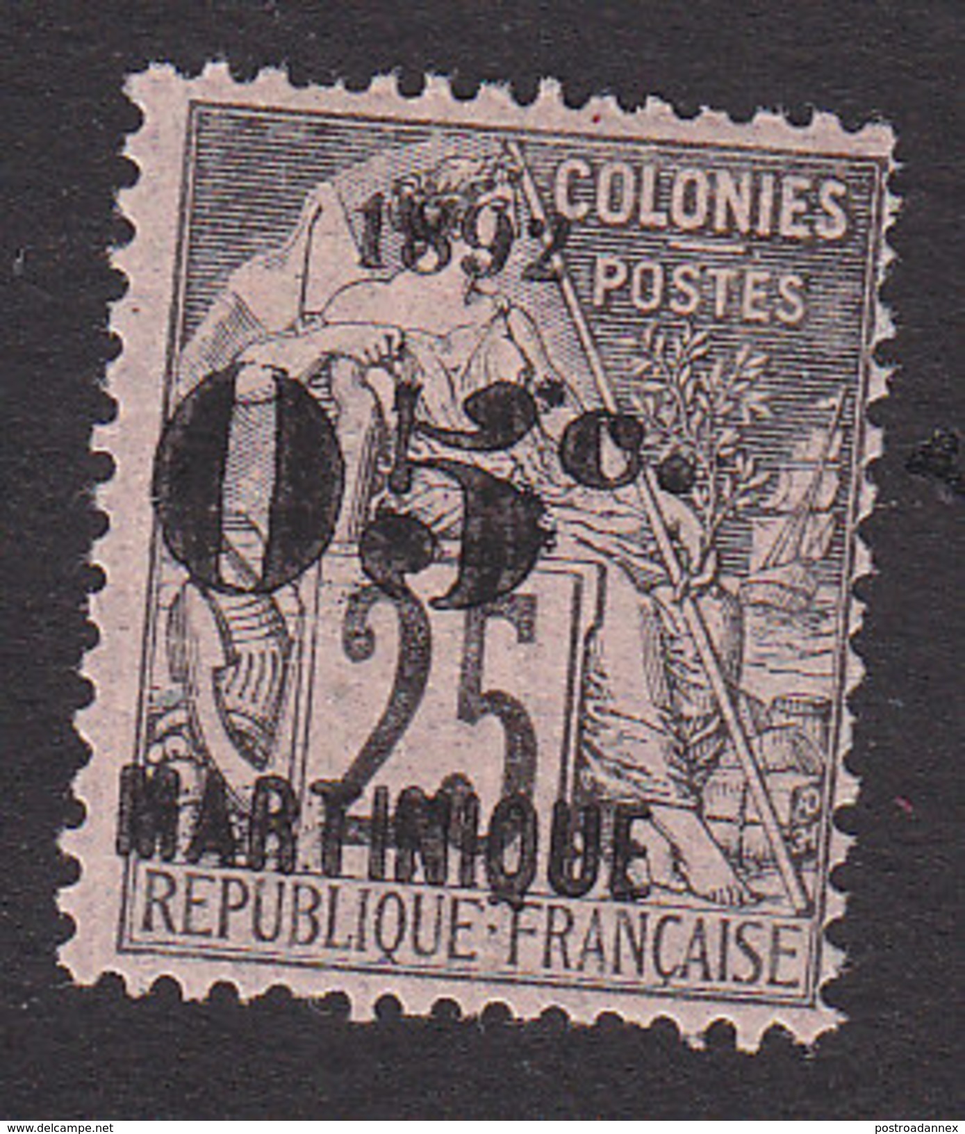 Martinique, Scott #31, Mint Hinged, French Issue Surcharged, Issued 1892 - Unused Stamps