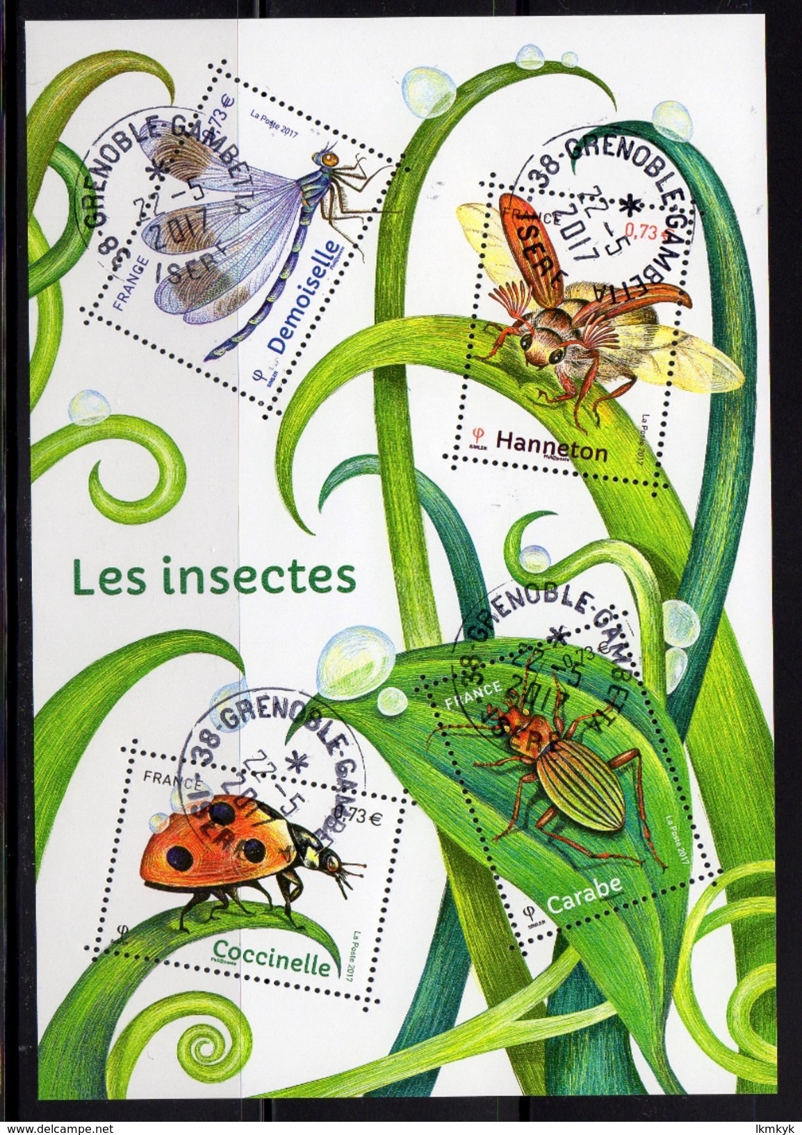 France 2017.Bloc Les Insectes.Demoiselle/Hanneton/Coccinelle/carabé.cachet Rond Gomme D'origine. - Used