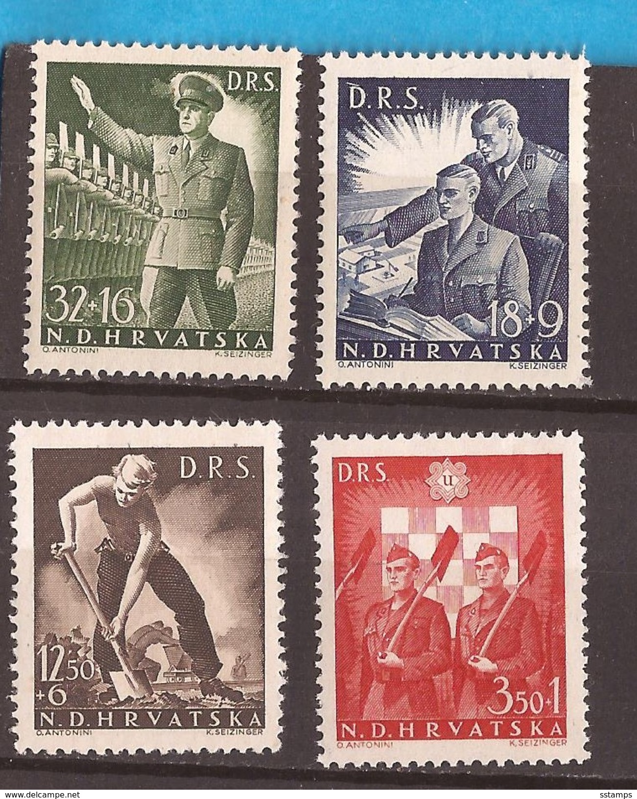 1944 162-65 ARBEITS DIENST  MILITARI   NDH CROAZIA HRVATSKA KROATIEN  PERF- 12 1-2 MNH - Kroatien