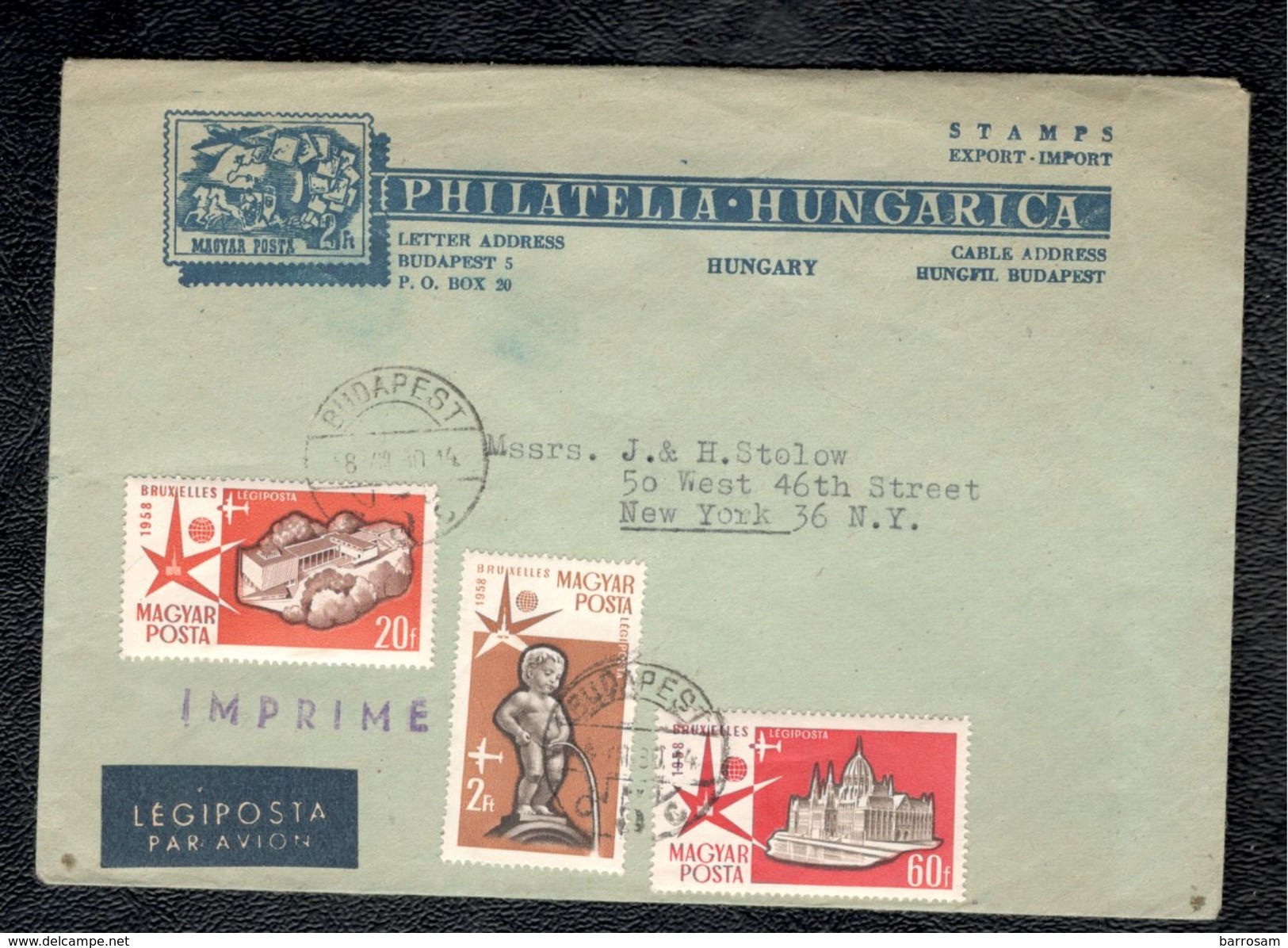 Hungary1958:Michel1519A,1521A,1527A On Cover To US - Briefe U. Dokumente
