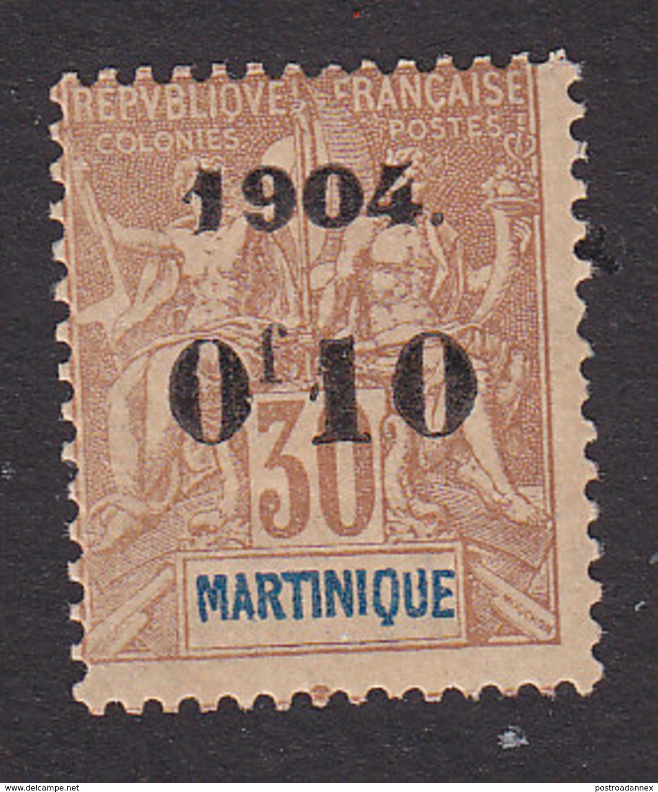 Martinique, Scott #56, Mint Hinged, Navigation And Commerce Surcharged, Issued 1904 - Unused Stamps