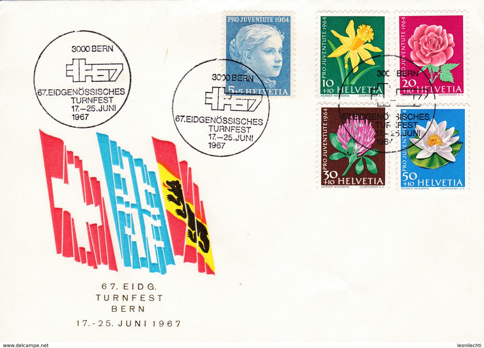 FDC   1967, SBK: J 205 - J 209  Mi:803 - 807, 67.Eidgenössisches Turnfest - Briefe U. Dokumente