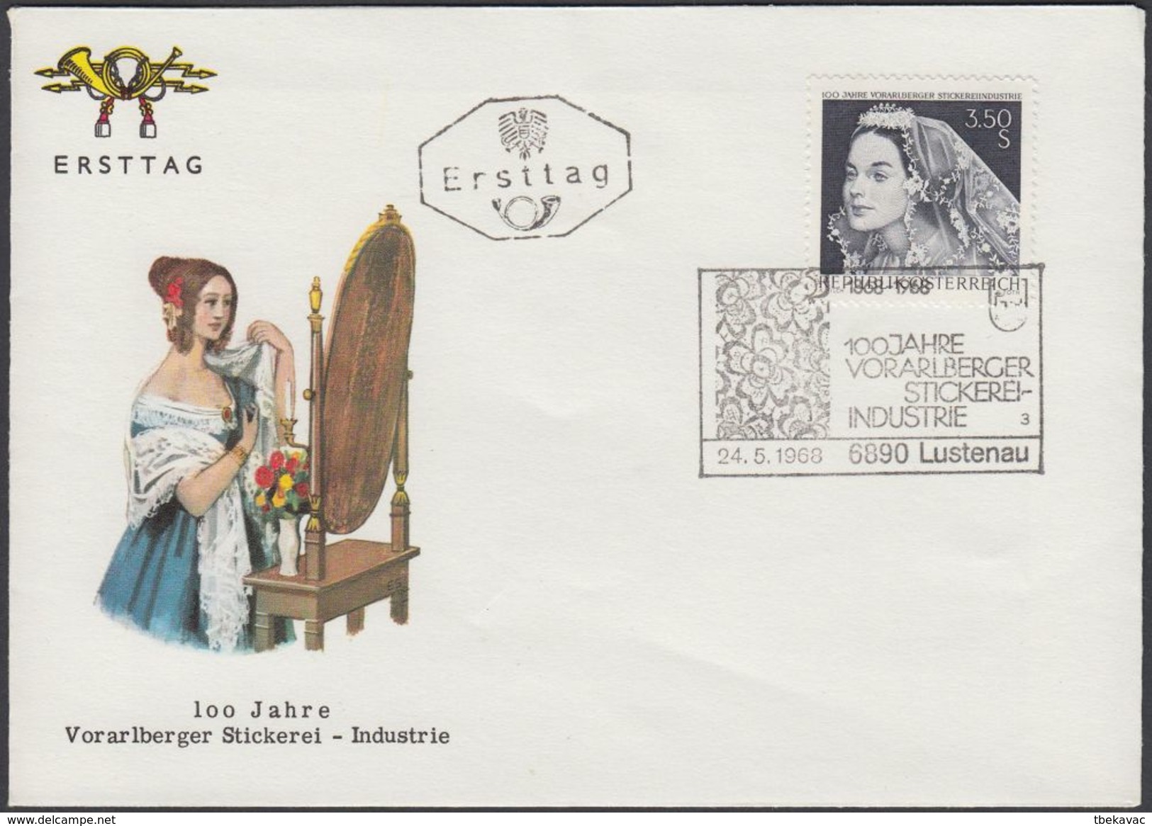 Austria 1968, FDC Cover "100 Years Of Vorarlberg Embroidery Industry" W./postmark "Lustenau", Ref.bbzg - Abarten & Kuriositäten