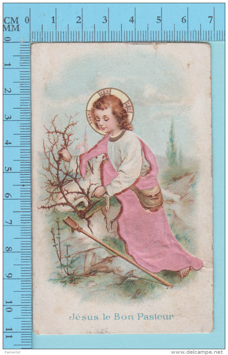 Jesus Le Bon Pasteur Enfant, La Robe Est En Tissu - Image Pieuse, Holy Card, Santini - 2 Scans - Images Religieuses