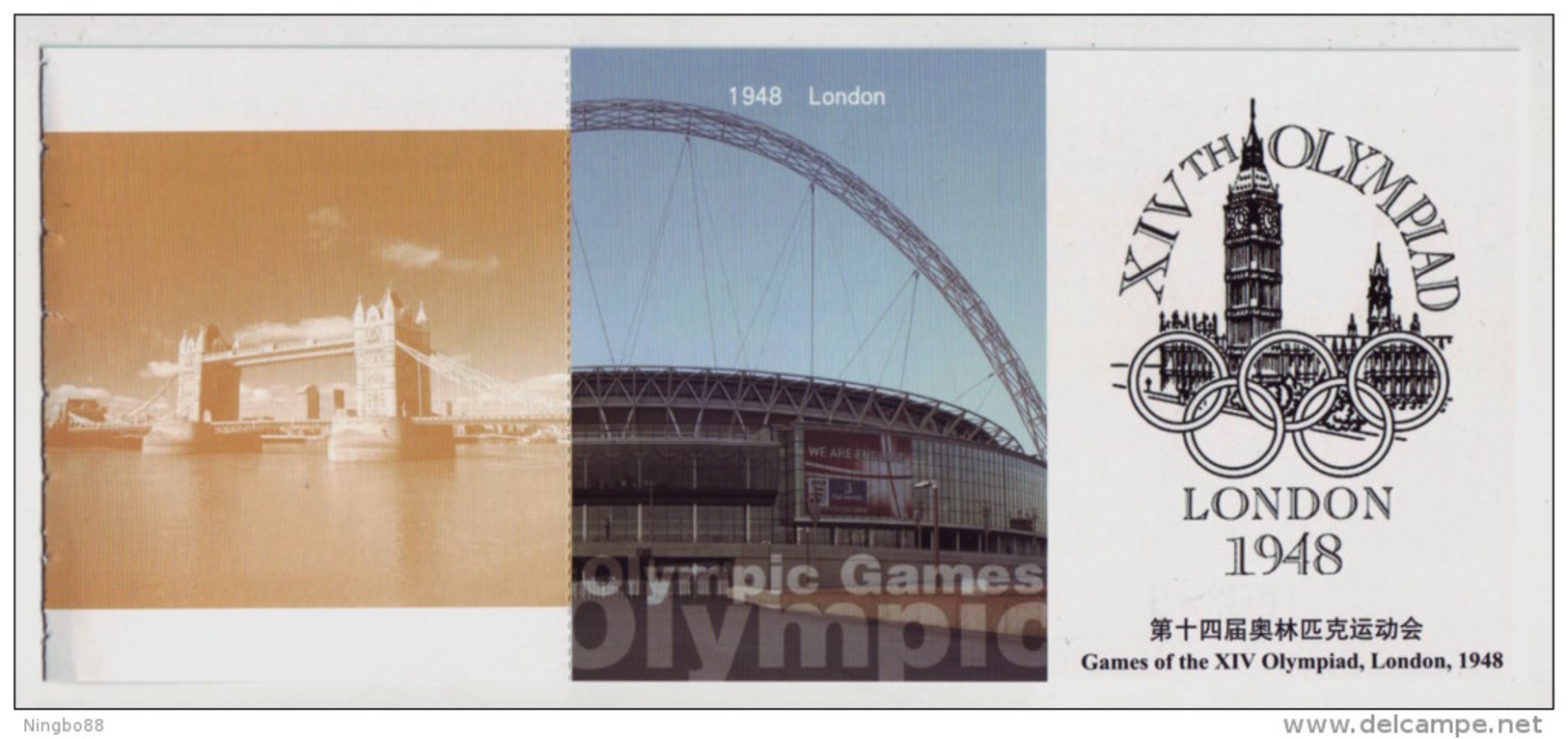 Olympic Game In 1948 London Great Britain,emblem Of Big Ben Clock Tower,London Tower Bridge,CN 12 Previous Olympiad PSC - Summer 1948: London