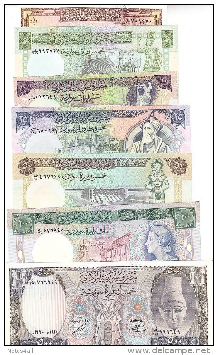 SYRIA 1 5 10 25 50 100 500 LIRA 1982 -1992 P-93 100 101 102 103 104 105 UNC SET - Syrie