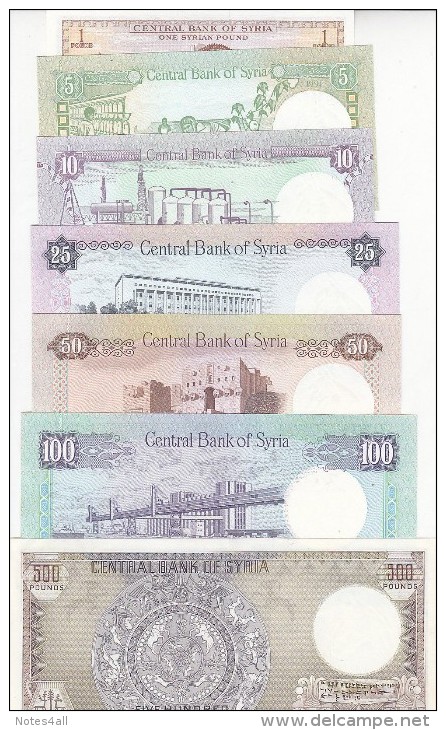 SYRIA 1 5 10 25 50 100 500 LIRA 1982 -1992 P-93 100 101 102 103 104 105 UNC SET - Syria