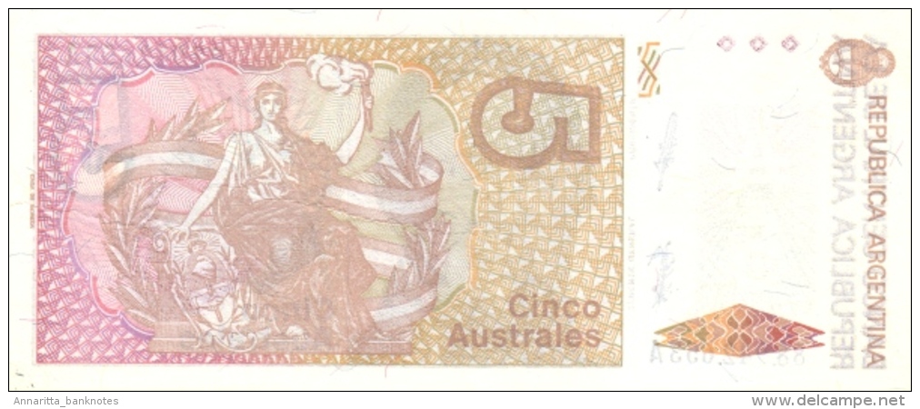 Argentina (BCRA) 5 Australes ND (1987) Series A UNC Cat No. P-324b / AR377b - Argentina