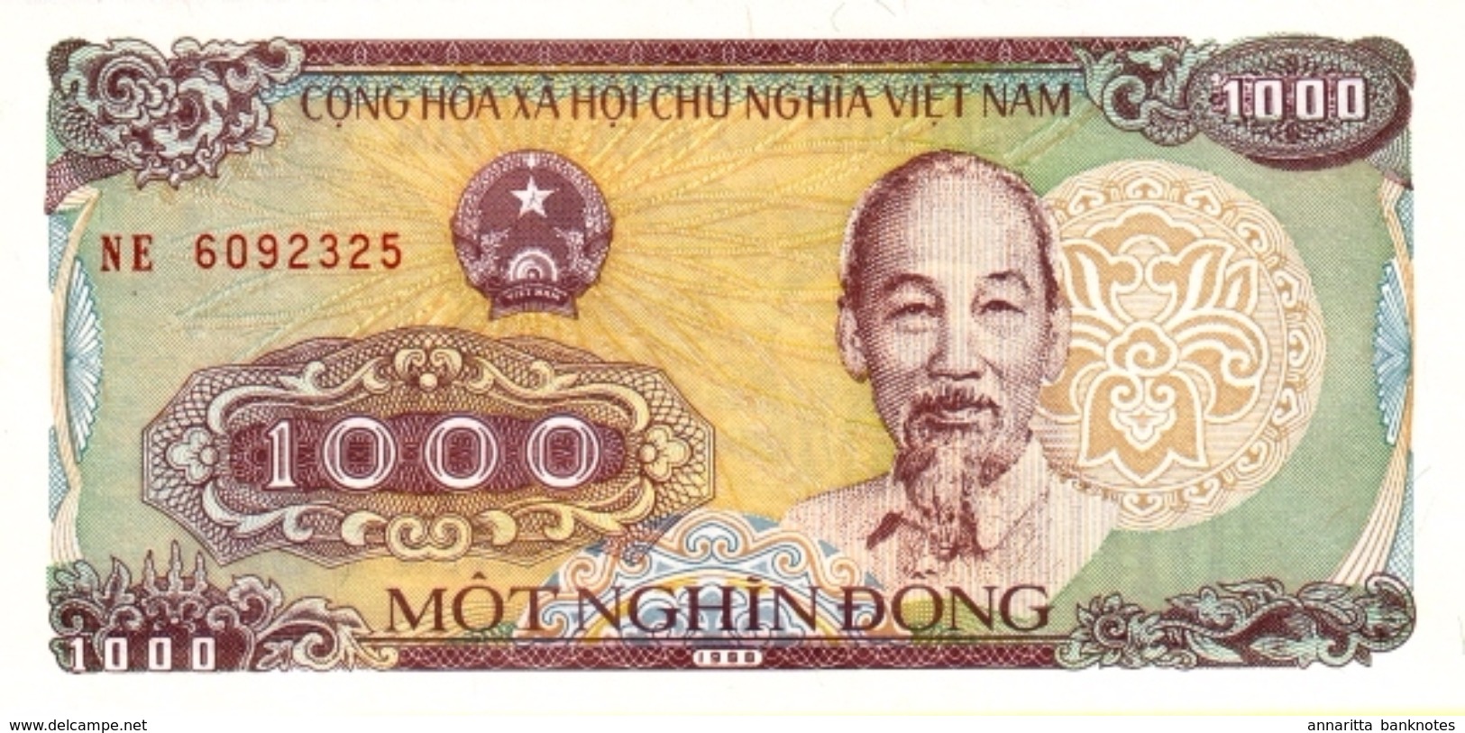 VIETNAM 1000 DONG 1988 (1989) P-106a UNC SMALL SERIAL # [VN334a] - Vietnam