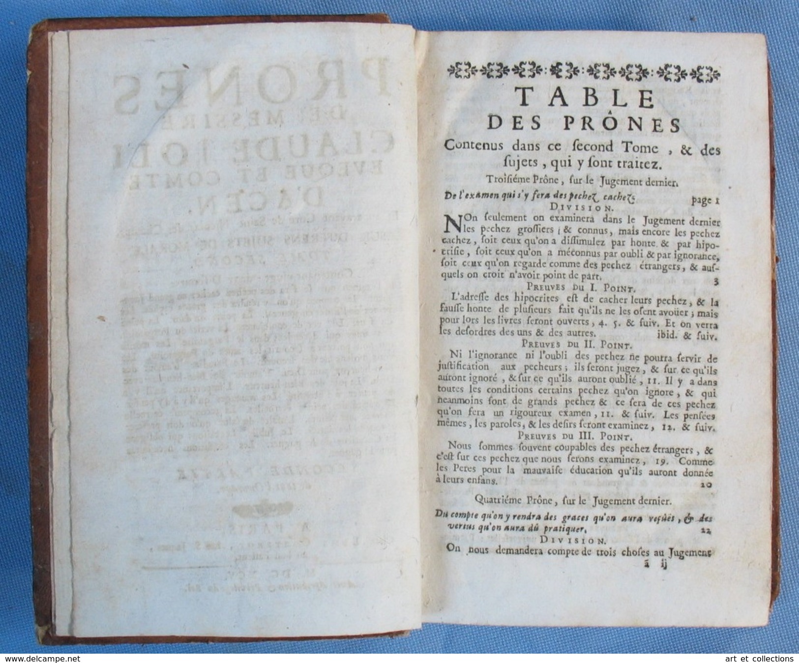 PRÔNES de Messire CLAUDE JOLI, Eveque et Comte d'AGEN / Tome 2 / Édit. Edme Couterot, à Paris en 1695