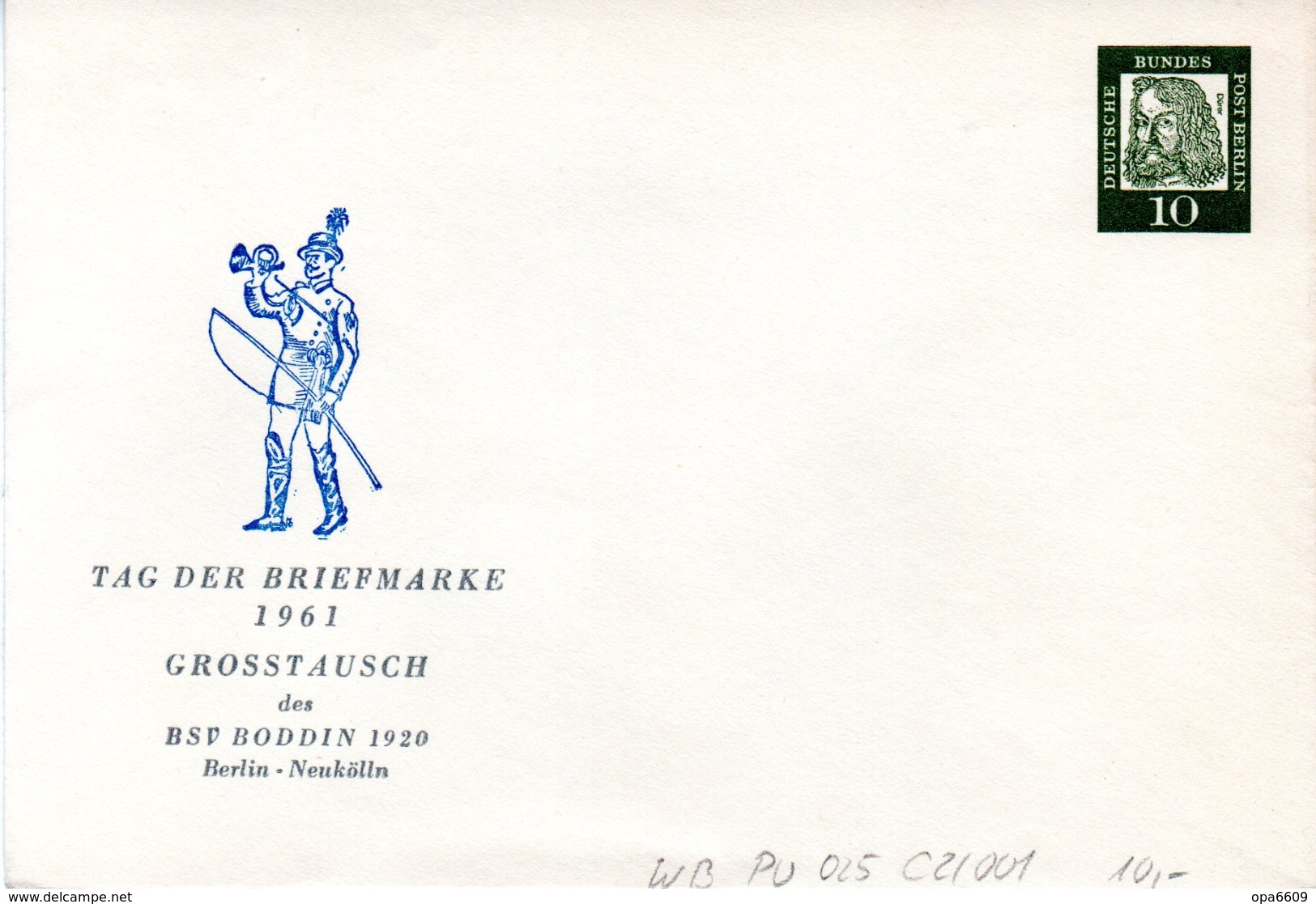 Berlin Privat GZS-Umschlag PU 025 C2/001 WSt.10(Pf) Olivgrün,"Tag Der Briefmarke 1961" Ungebraucht - Privatumschläge - Ungebraucht