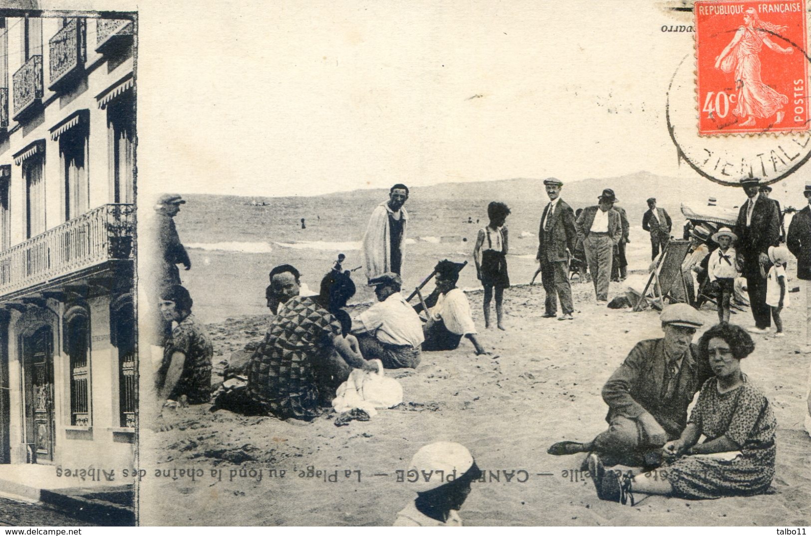 Canet En Roussillon - La Plage Au Fond Les Albères - Trés Originale, Défaut , Mal Découpée - Légende écrite à L'envers - Canet En Roussillon