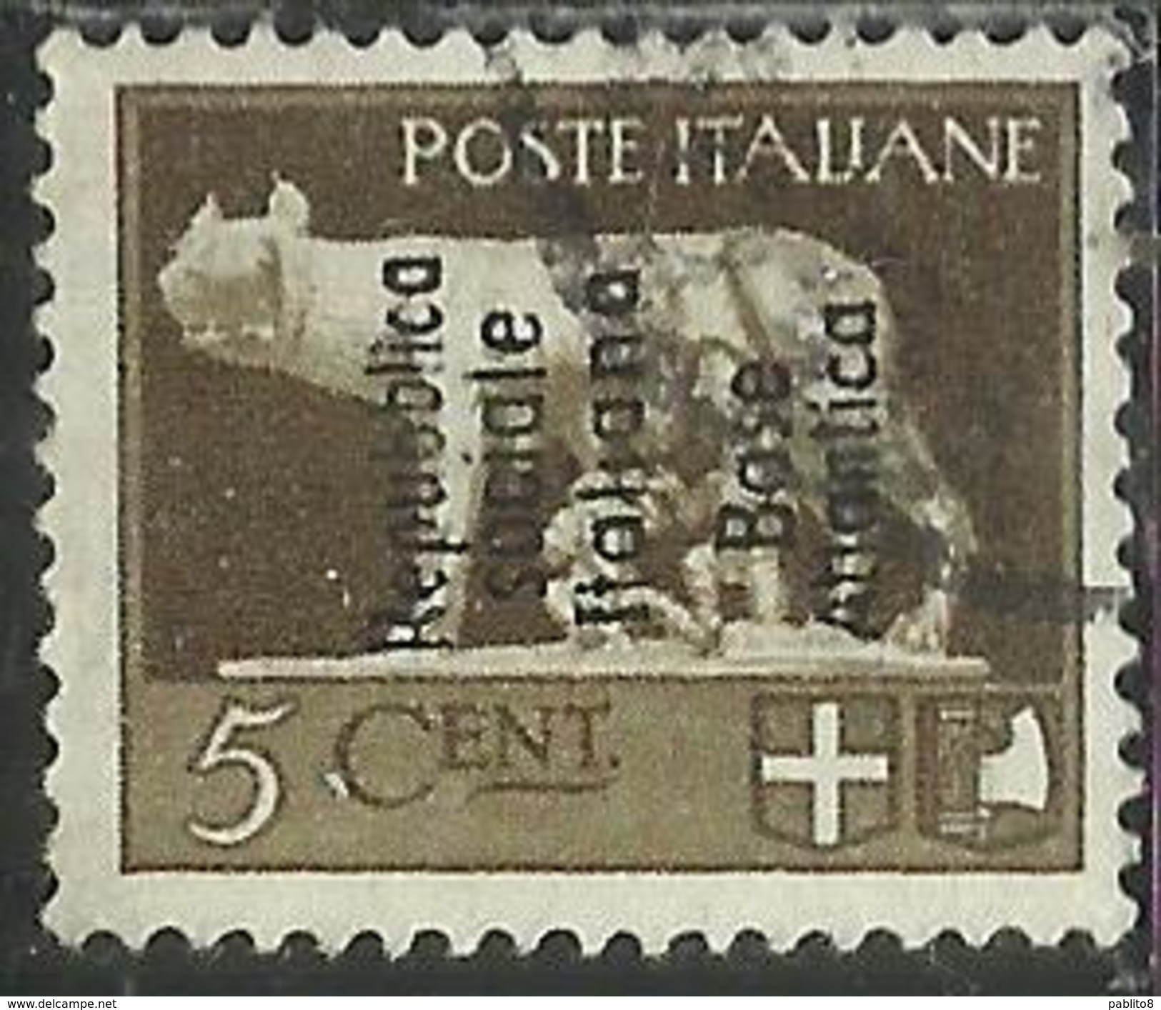 BASE ATLANTICA 1944  SOPRASTAMPATO D'ITALIA ITALY OVERPRINTED CENT. 5c USATO USED OBLITERE' - Emissions Locales/autonomes