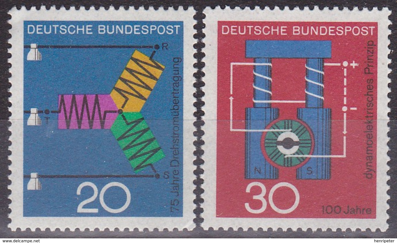 Série De 2 Timbres-poste Neufs** - Transmission Triphasée Dynamo électrique - N° 378-379 (Yvert) - RFA 1966 - Ungebraucht