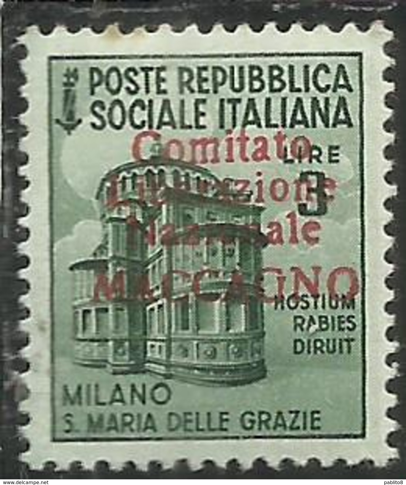 REPUBBLICA SOCIALE CLN MACCAGNO COMITATO DI LIBERAZIONE NAZIONALE 1945 LIRE 3 MNH TIMBRO DI GARANZIA - Comitato Di Liberazione Nazionale (CLN)