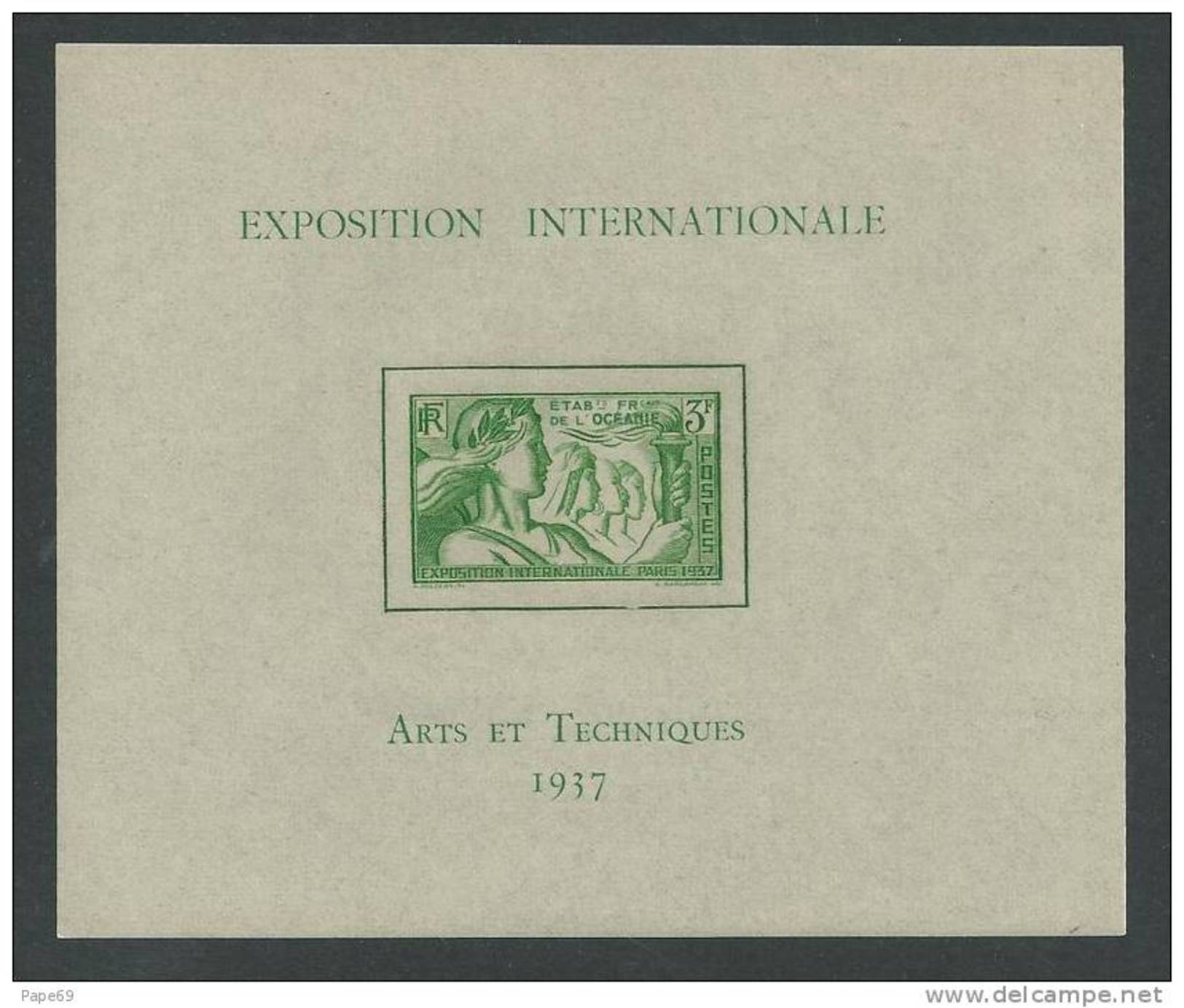 Océanie BF  N° 1  XX  :  Exposition Internationale De Paris, Le Bloc Sans Charnière,  TB - Unused Stamps