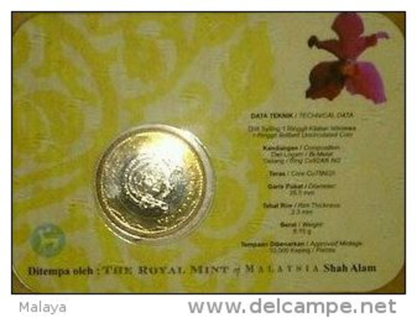 Malaysia 2000 1 Ringgit Nordic Gold Coin BU  Bi Metal Shah Alam Selangor Orchids Flowers - Malaysia