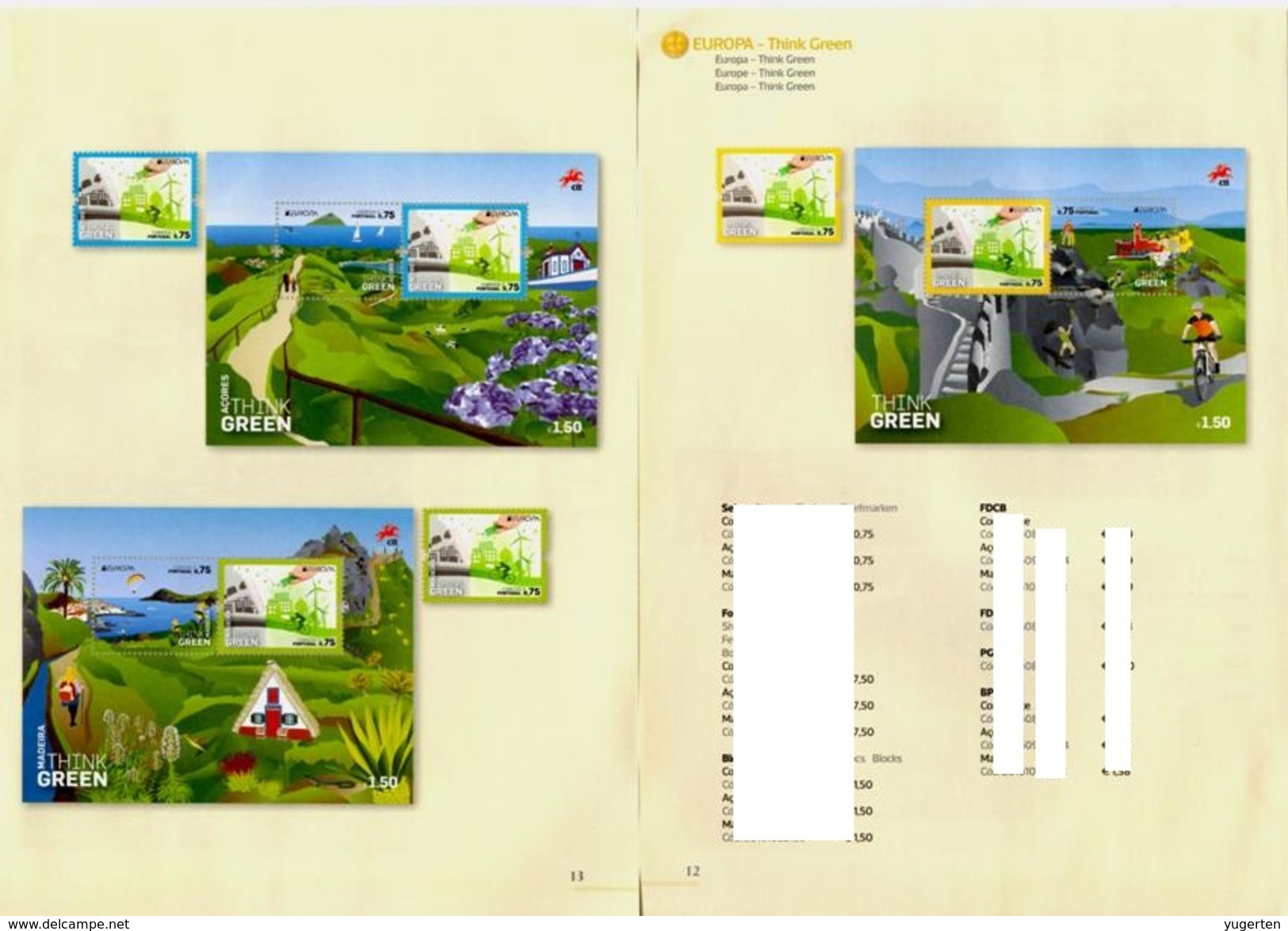 Portugal 2016 - 2 Pages Europa " Ecology In Europe - Think Green " Folder Ordner Prospectus - 2016