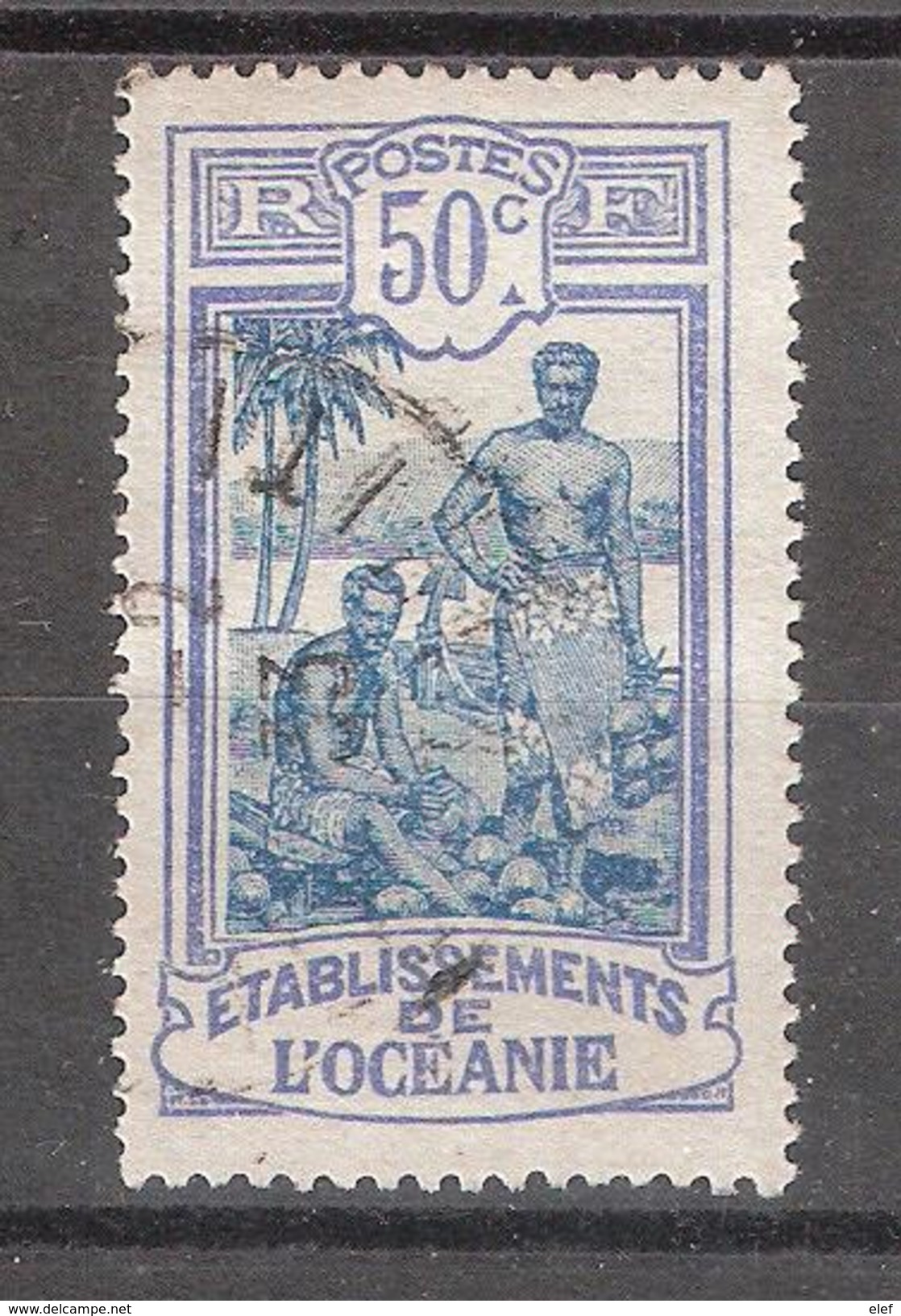 OCEANIE 1922, Yvert N° 54, Tahitiens, 50 C Outremer / Bleu Obl, TB - Usados