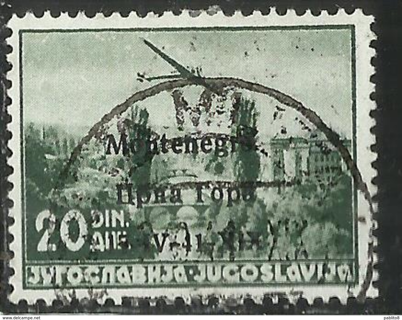 MONTENEGRO 1941 POSTA AEREA AIR MAIL SOPRASTAMPATO OVERPRINTED 20 D USATO USED OBLITERE' - Montenegro