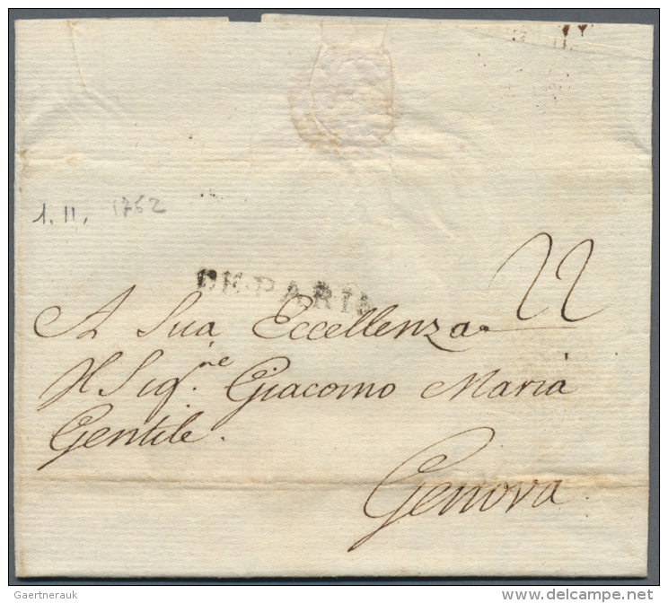 Frankreich - Vorphilatelie: 1761/1763 "DE PARIS" 12 Briefe Mit Seltenem Fr&uuml;hem Stempel In Verschiedenen Typen. Alle - 1792-1815: Départements Conquis