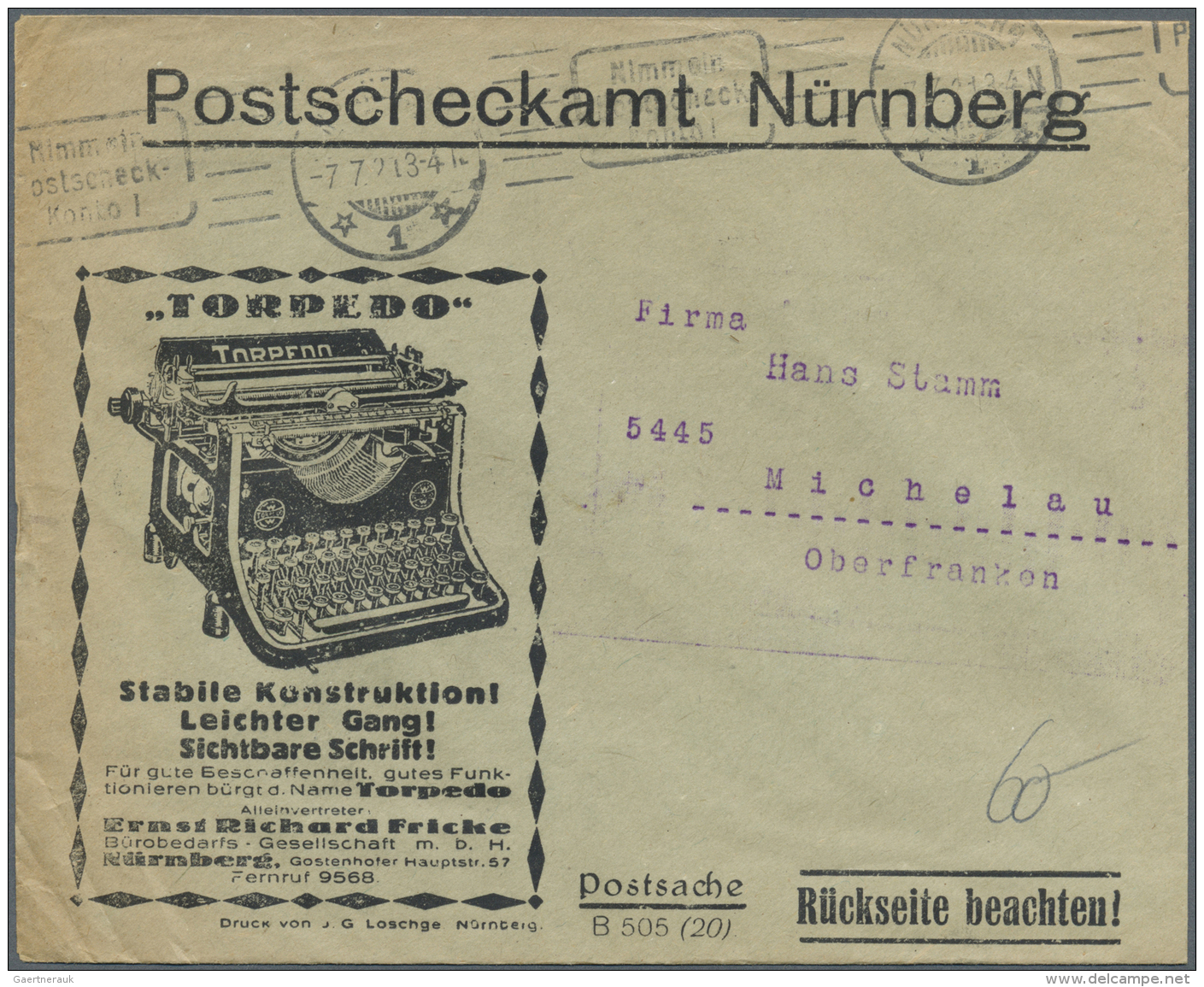 Thematik: Post / Post: 1921/1962, Ca 80 Postscheckumschl&auml;ge, Dabei 2 St&uuml;ck Frankiert, Einige Mit Reklamen Vord - Post