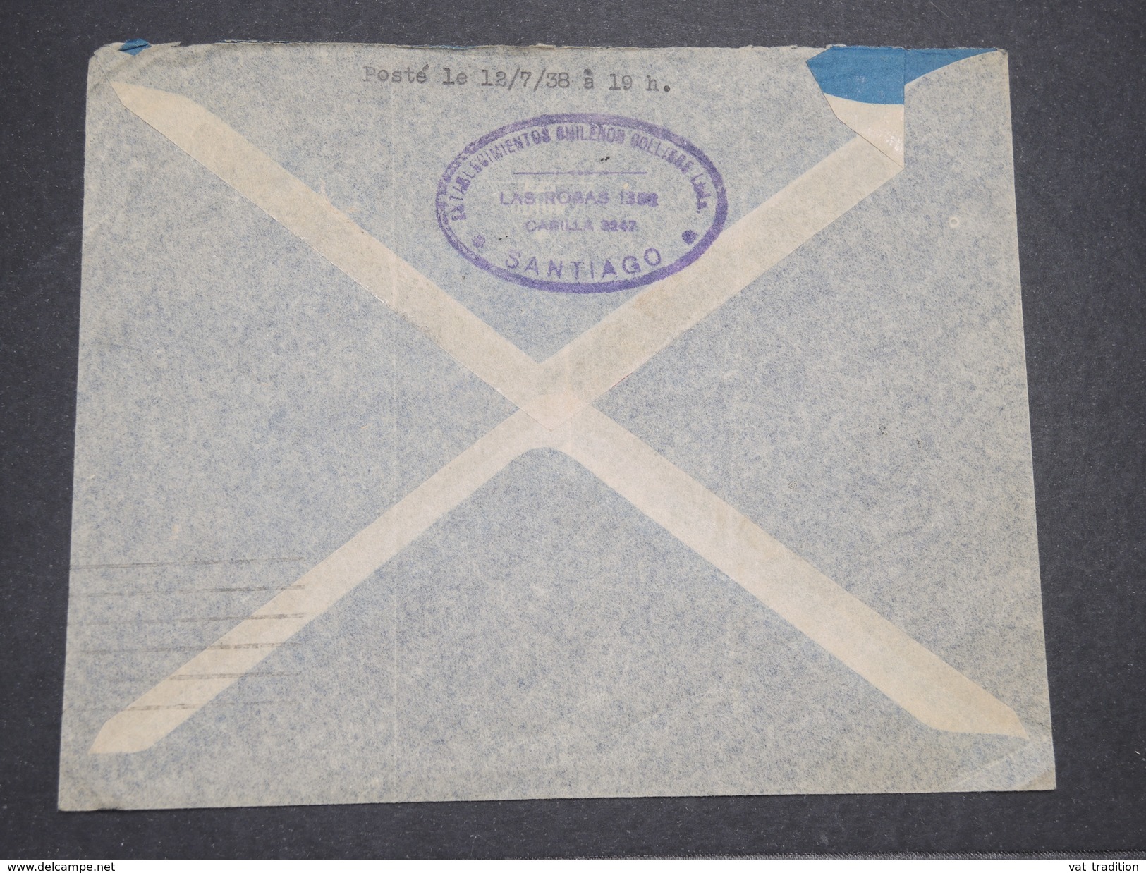 CHILI - Enveloppe De Santiago Pour La France En 1938 Par Avion , Affranchissement Plaisant - L 7886 - Chili