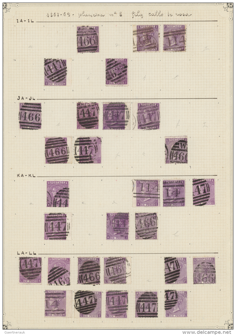 Gro&szlig;britannien: 1869/1870, 6d. Violet/mauve, Wm Spray Of Rose (SG 108/09), Specialised Assortment Of 222 Stamps. - Gebraucht