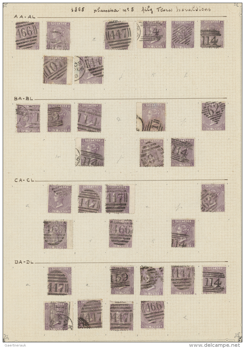 Gro&szlig;britannien: 1865/1867, 6d. Lilac, Wm Emblems (SG 96/97), Specialised Assortment Of 208 Stamps. - Gebraucht