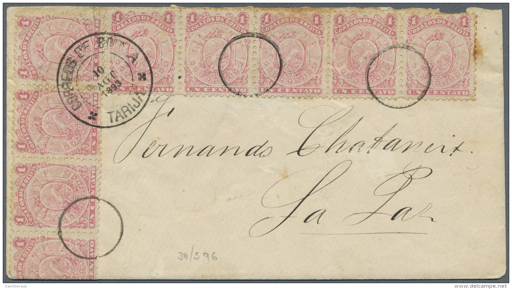 Bolivien: 1871/1910, Lot Of Eight Covers/used Stationeries, Only Better Items (single Lots), Comprising Attractive Frank - Bolivien