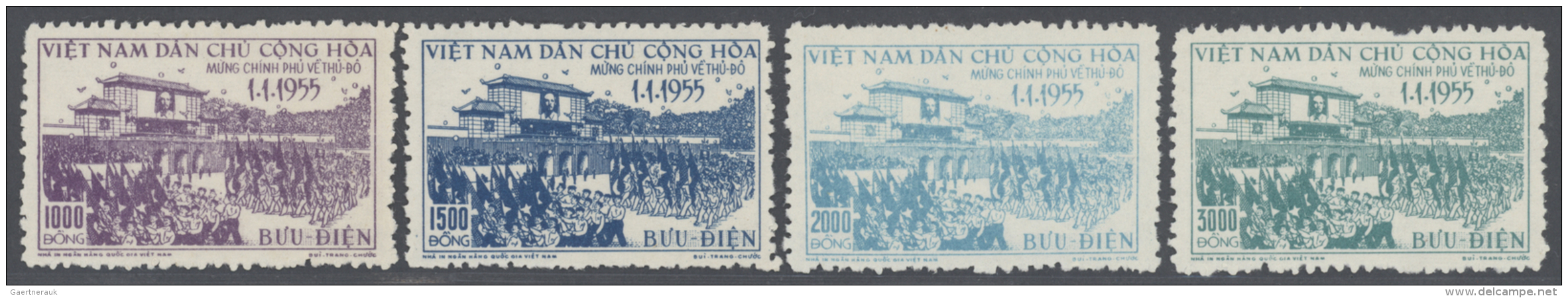 Vietnam-Nord (1945-1975): 1956/59, Covers Used Inland  (4), FDC (1), 1955 Return Of Govt. Set  (3000 D. Shows Jump Of Ho - Vietnam