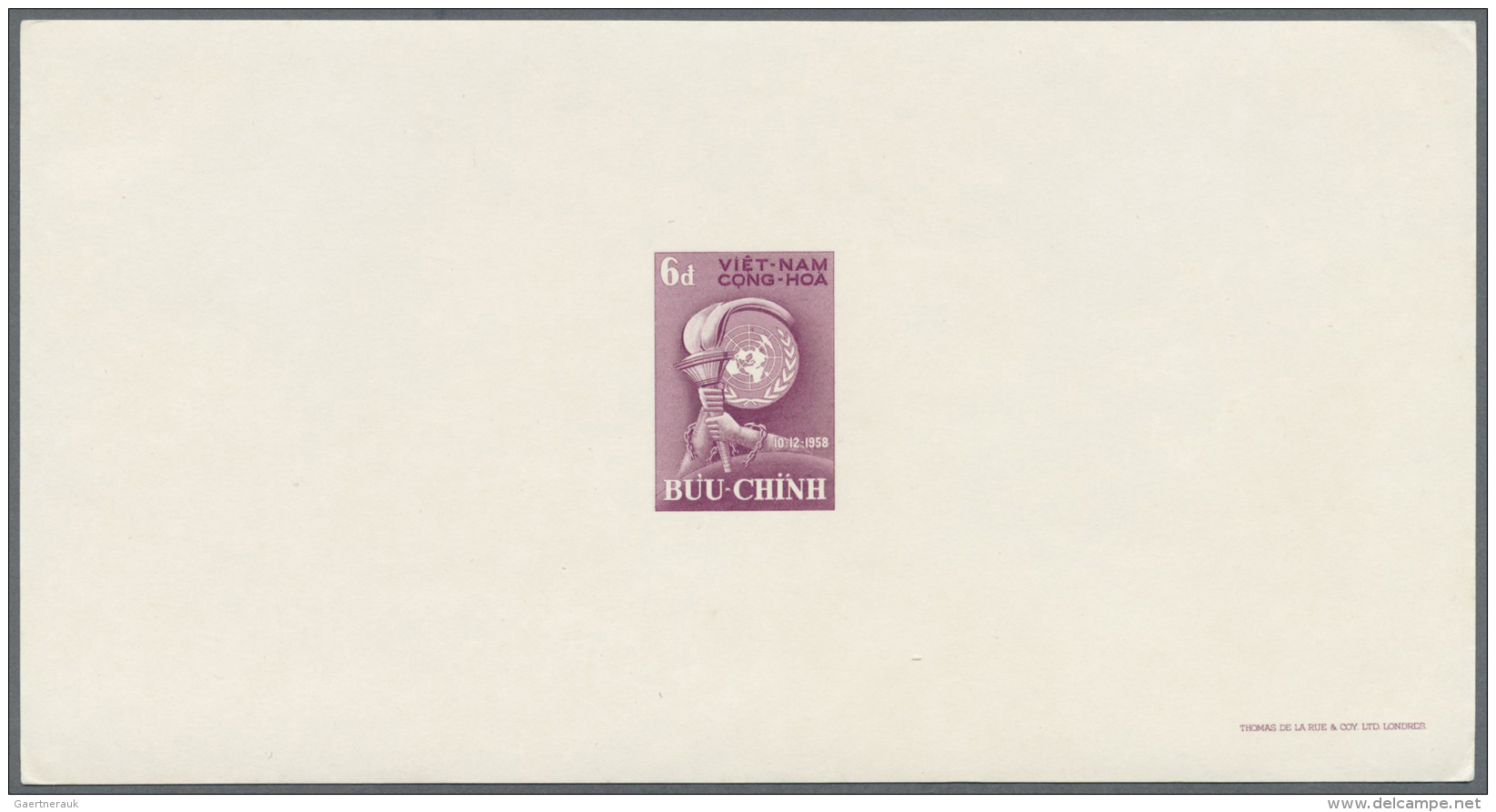 Vietnam: 1958, Epreuves De Luxe (14 Of 5 Issues) W. Imprint De La Rue London, Some With Tone Spots. - Vietnam