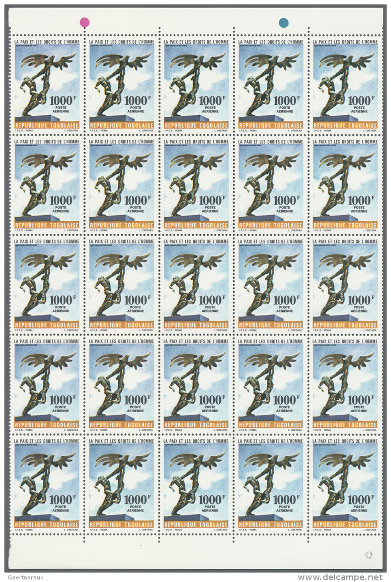 Togo: 1985, Airmails "Peace And Human Rights", 230fr. To 1000fr., Complete Set Of Four, 500 Sets Within Large Units, Unm - Togo (1960-...)