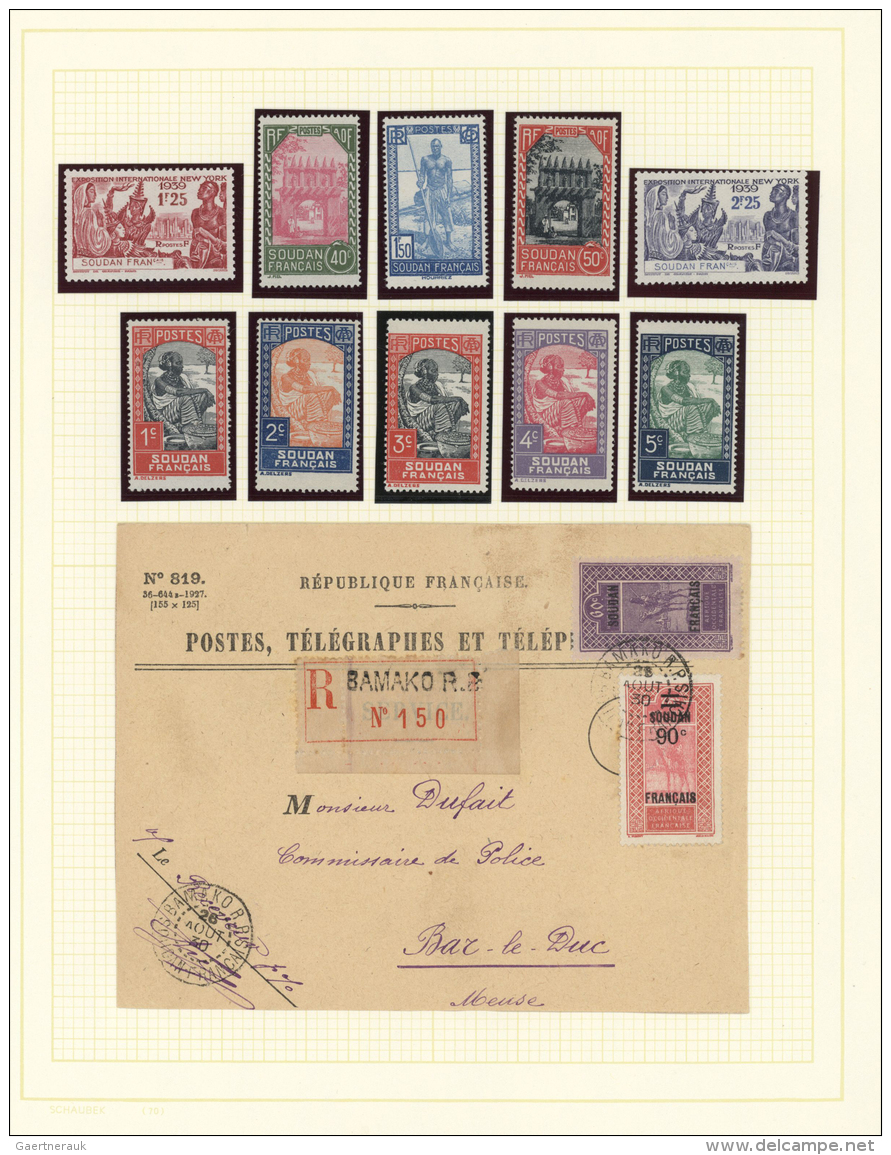 Sudan: 1897-1967, Small Collection On Album Leaves Including French P.O. With Registered PTT Cover From BAMAKO With Cens - Sudan (1954-...)