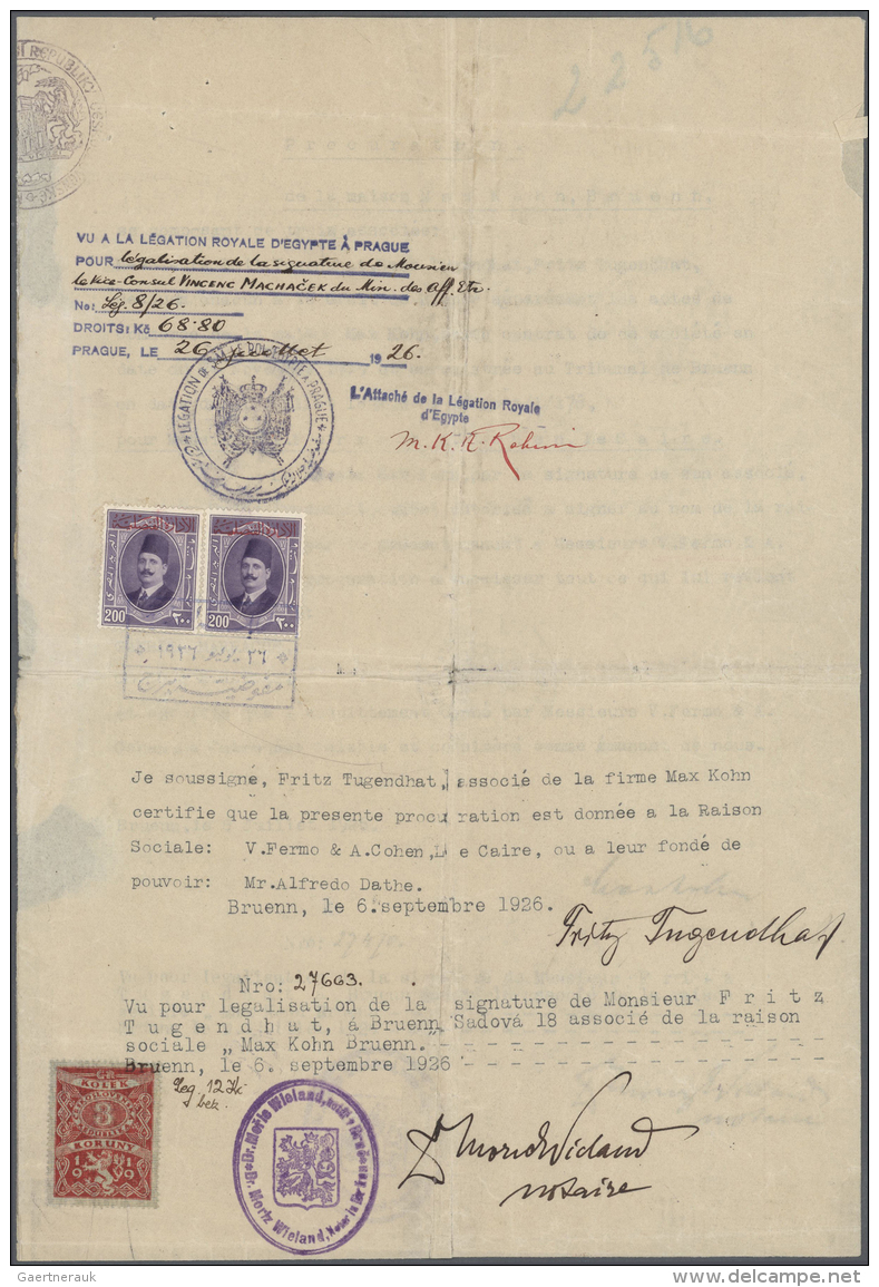 &Auml;gypten - Besonderheiten: 1925-37: Nine Documents With Consular Stamps Up To 200m., From The Egyptian Consulates In - Sonstige & Ohne Zuordnung