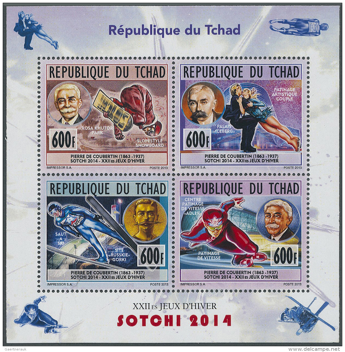 Tschad: 2013, Olympic Games Sochi 2014, All 6 Perforated Souvenir Sheets, Unmounted Mint. - Chad (1960-...)