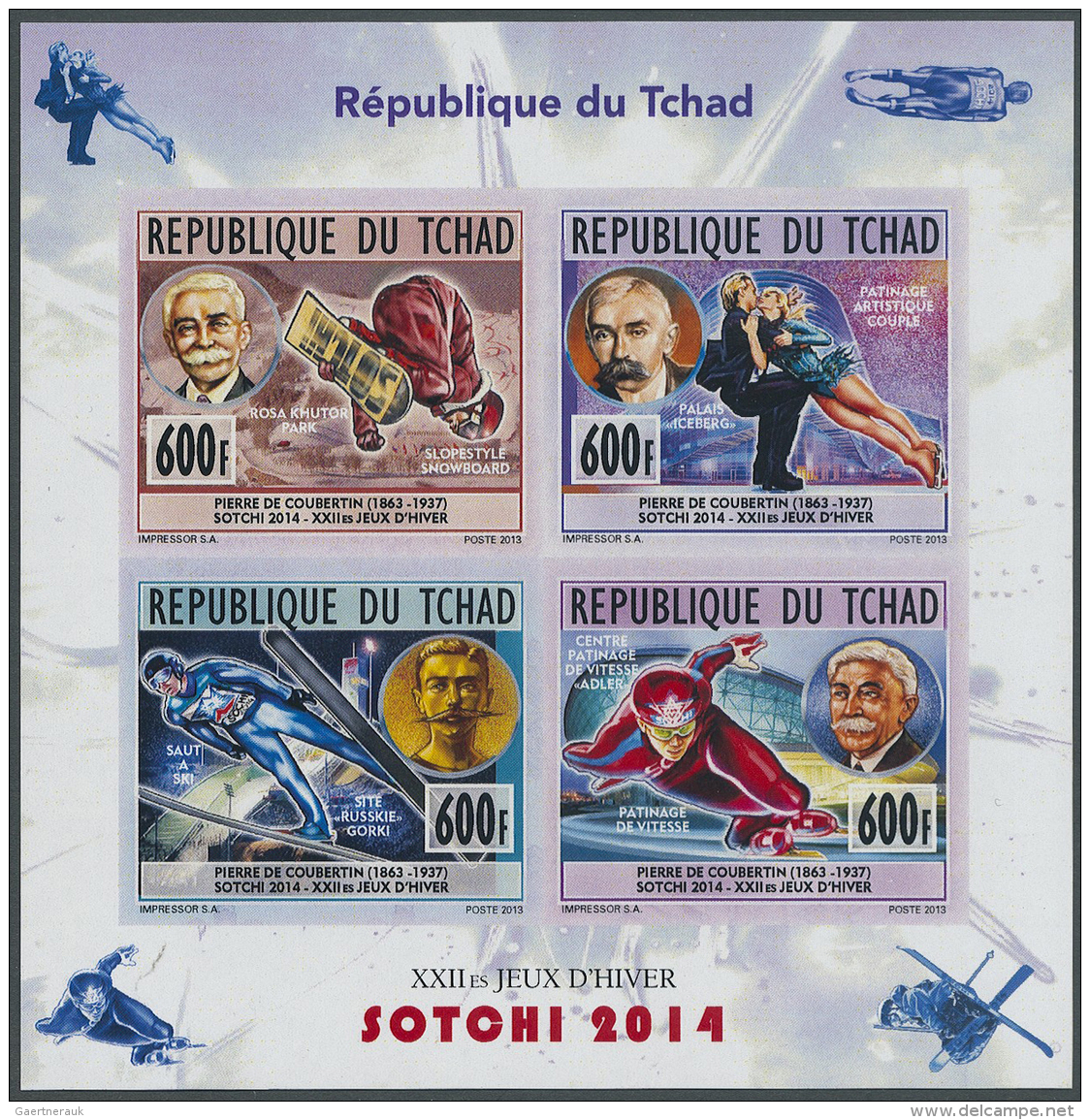Tschad: 2013, Olympic Games Sochi 2014, All 6 Imperforated Souvenir Sheets, Unmounted Mint. - Tschad (1960-...)