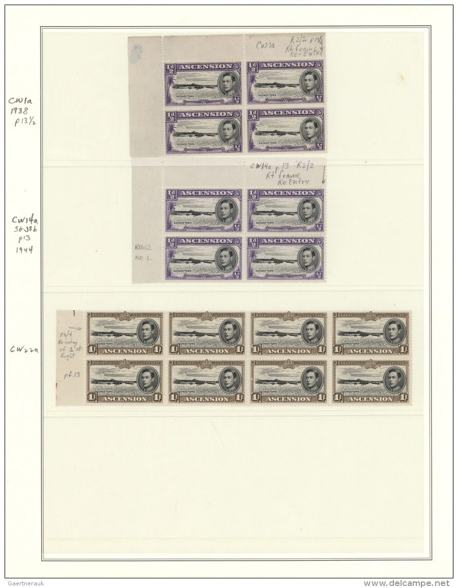 Ascension: 1938/1953, Specialised U/m Assortment Of KGVI Definitives (SG 38/47 Ex), Showing Units, Re-entries, Flaws Inc - Ascensione