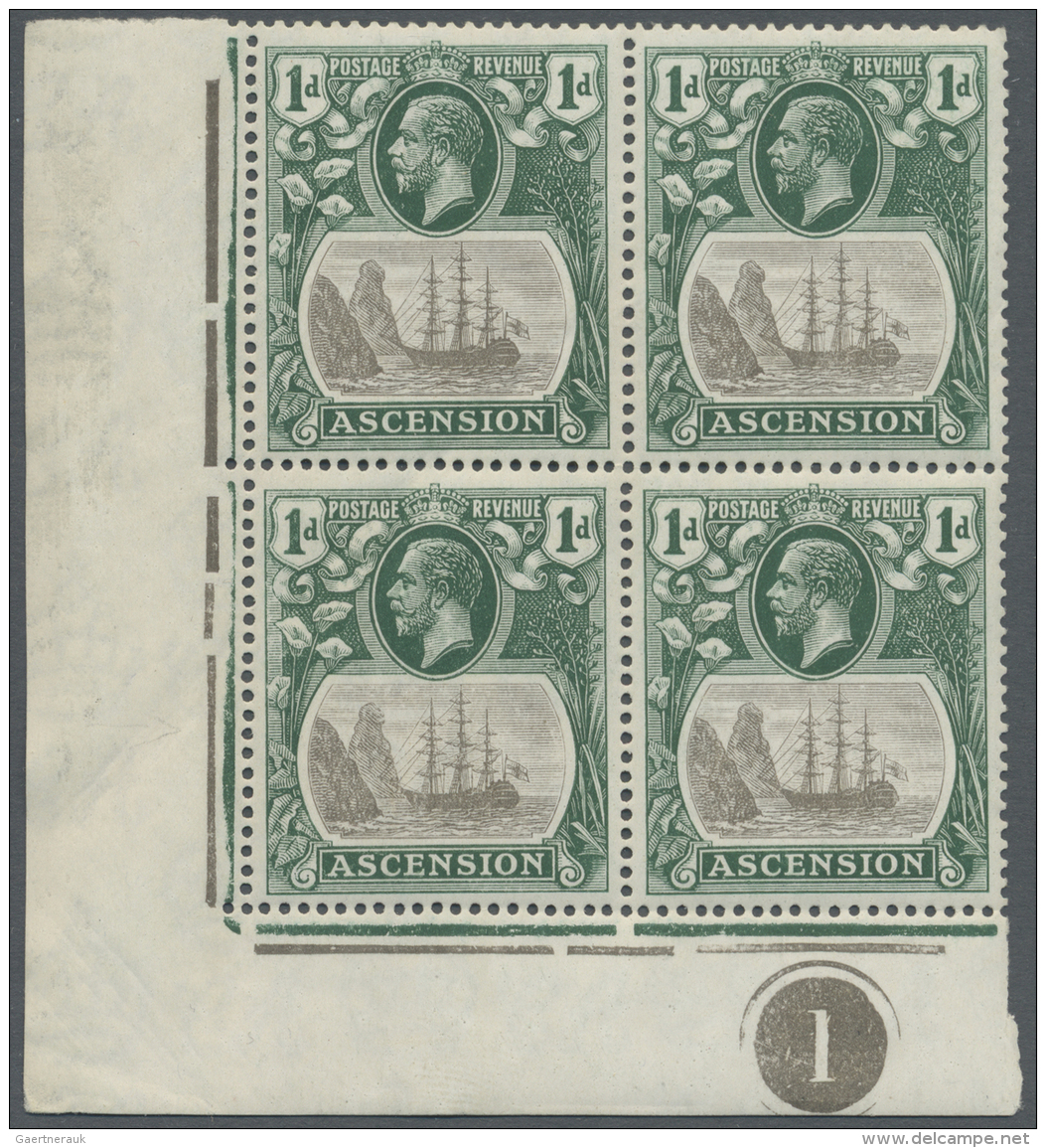 Ascension: 1924, KGV Definitives "Badge Of St.Helena", U/m Assortment Of 27 Stamps Mainly Within Units Incl. Flaws Like - Ascension