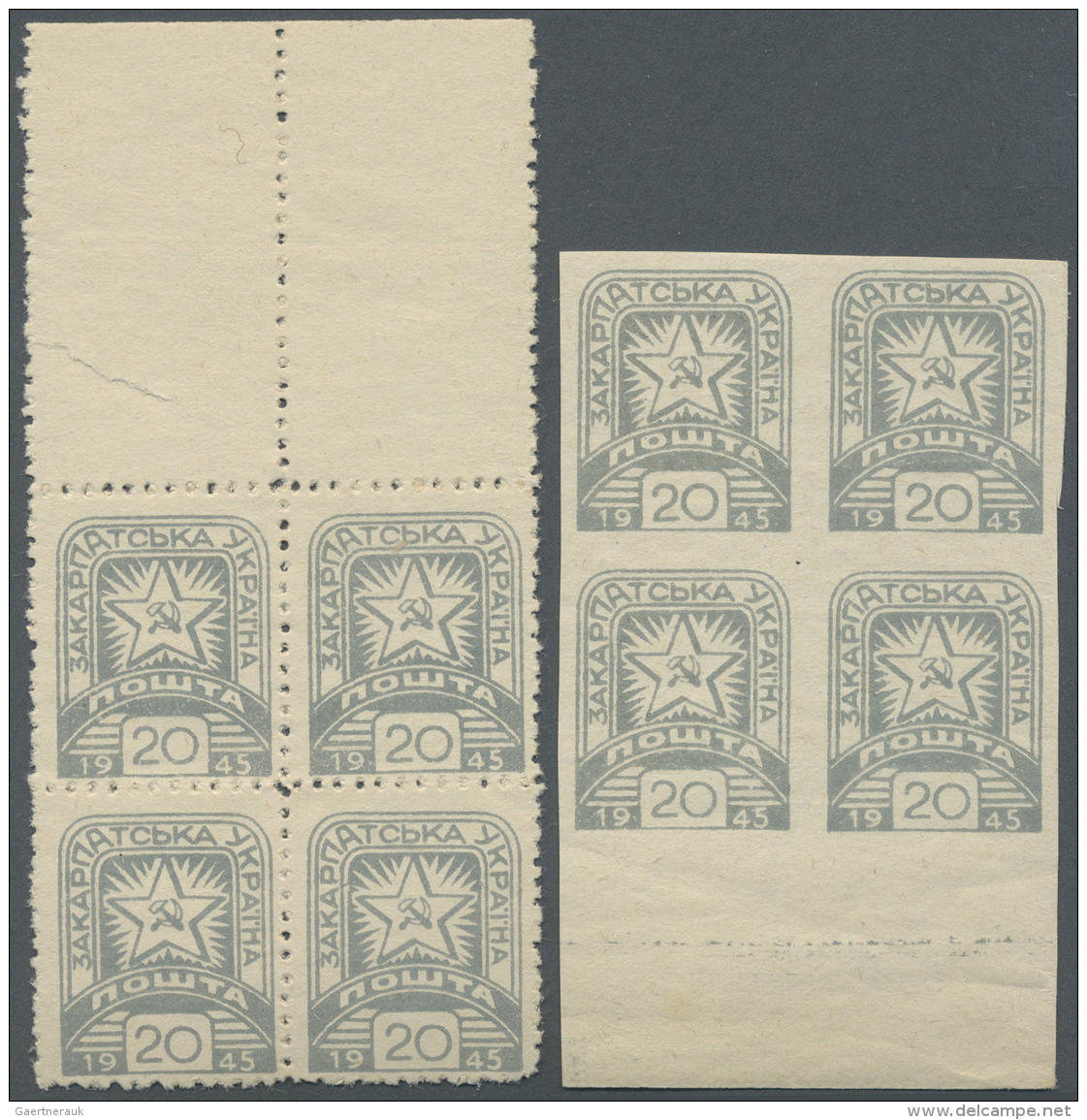 Karpaten-Ukraine: 1945, Group Of Ten Blocks Of Four (=40 Stamps), Unnmounted Mint (some With Natural Irregular Gum Struc - Ukraine