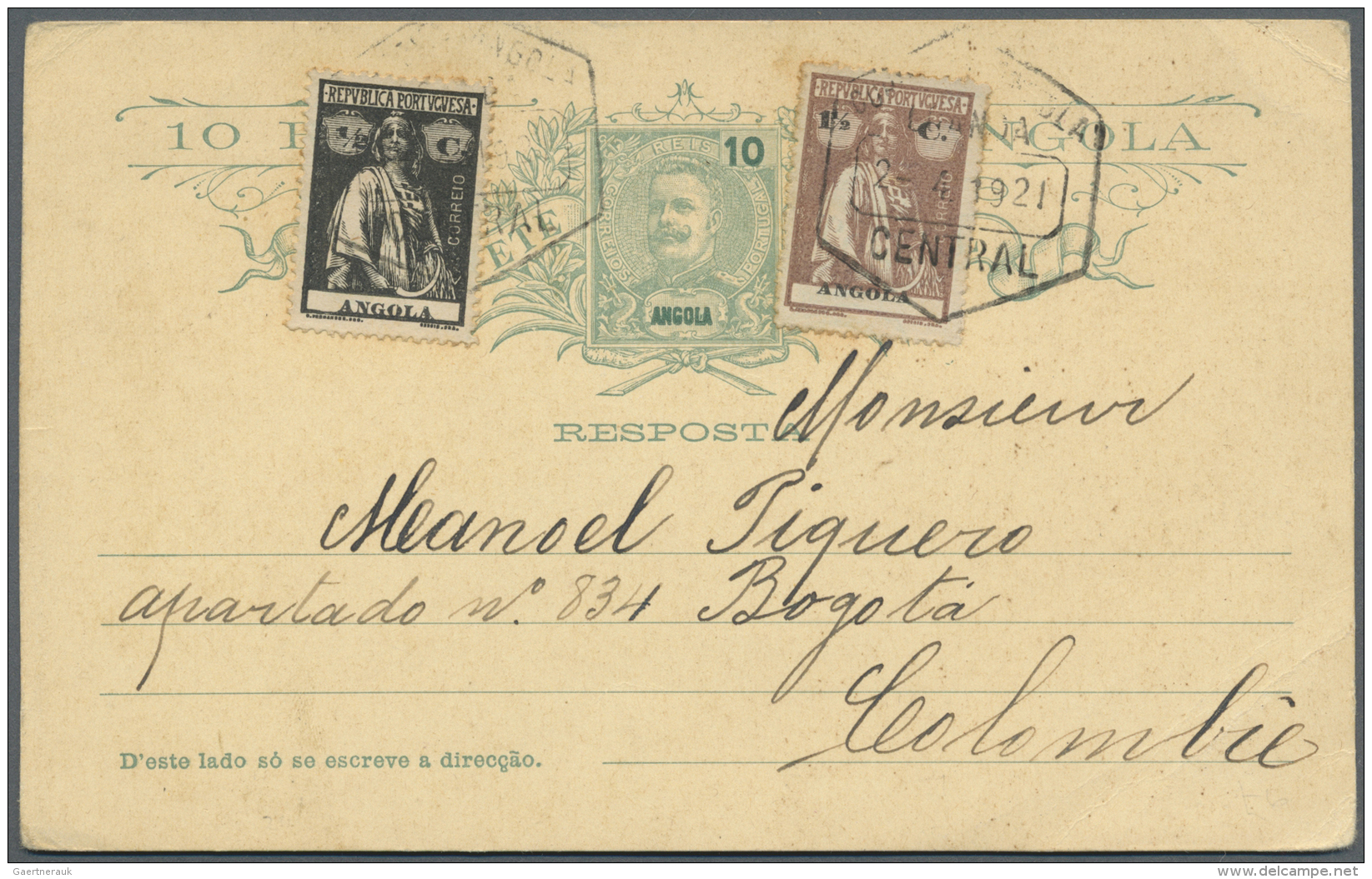 Angola: 1906/1949, Lot Of Nine Commercial Covers/cards, Only Better Items (single Lots), Comprising Attractive Frankings - Angola