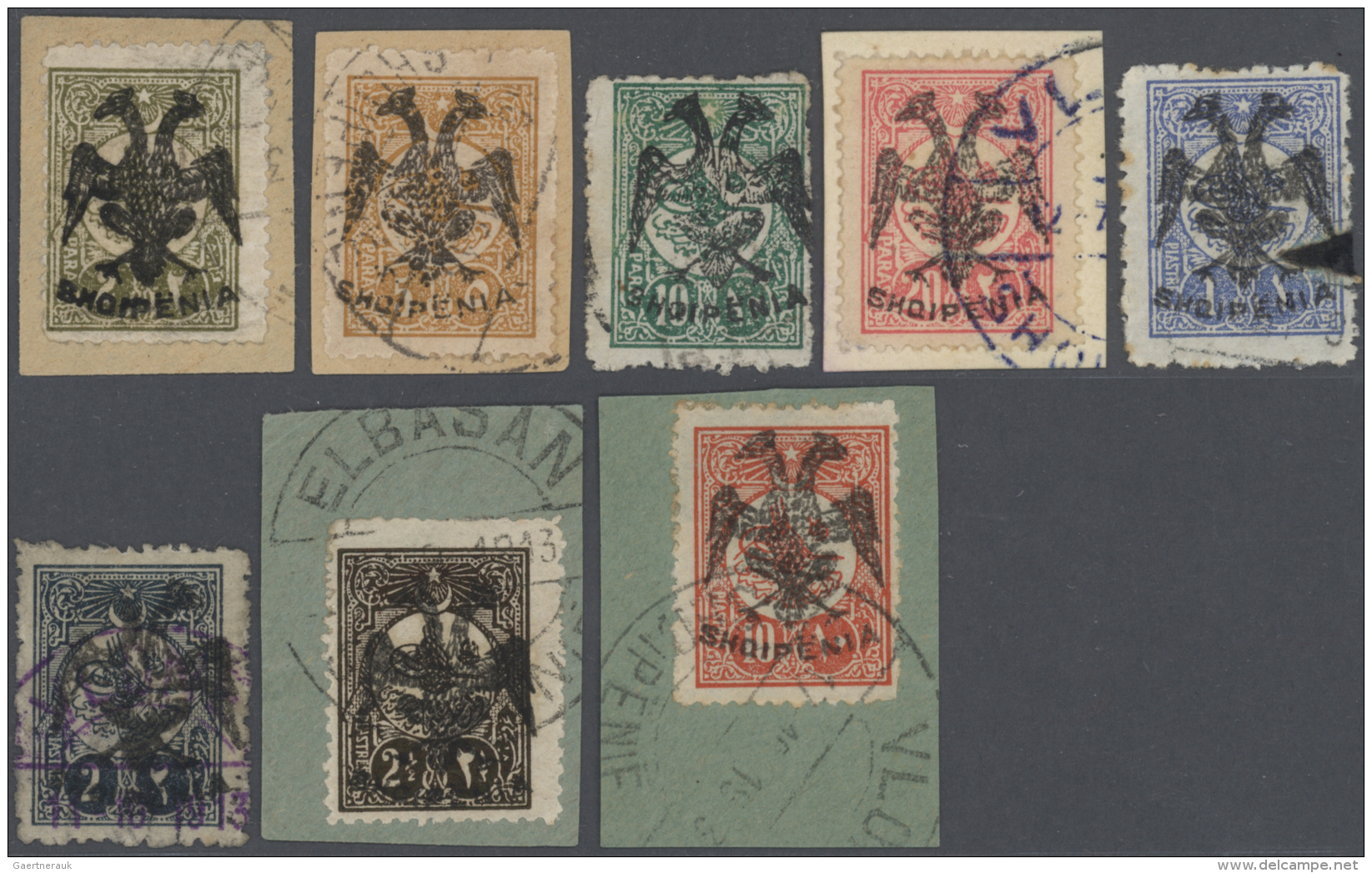 Albanien: 1913/1943 (ca.), Album Mit Ausgaben Und Briefen Mit Vielen Besseren Marken. Dabei Die Mi.Nr.: 3, 4 - 9, A10, 2 - Albanien